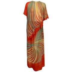 1970's Pauline Trigere Printed Coral Silk Two Piece Dress