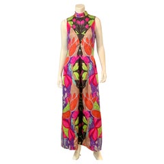 1970's Pauline Trigere Vibrant Silk Print Gown