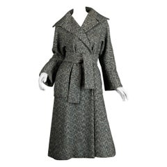 1970s Pauline Trigere Vintage Herringbone Heavy Wool Belted Coat 1970s Pauline Trigere Vintage Herringbone Heavy Wool Belted Coat