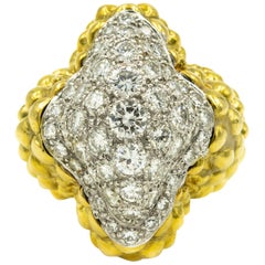 Retro 1970s Pave Diamond Beaded Pebbled Yellow Gold Dome Cocktail Ring