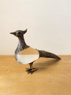 1970s Peacock in Glass and Silver