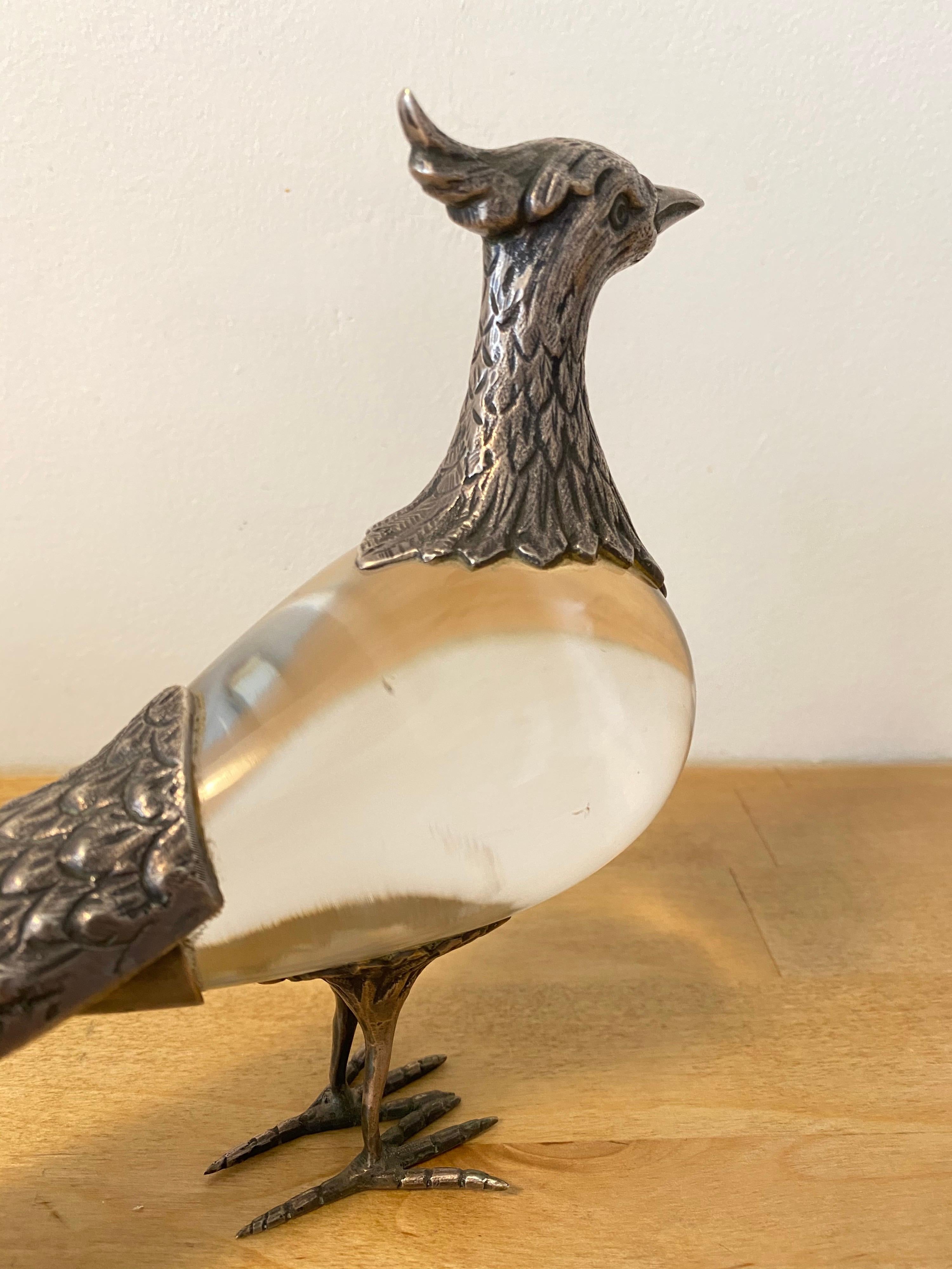 Italian 1970s Peacock in Glass and Silver