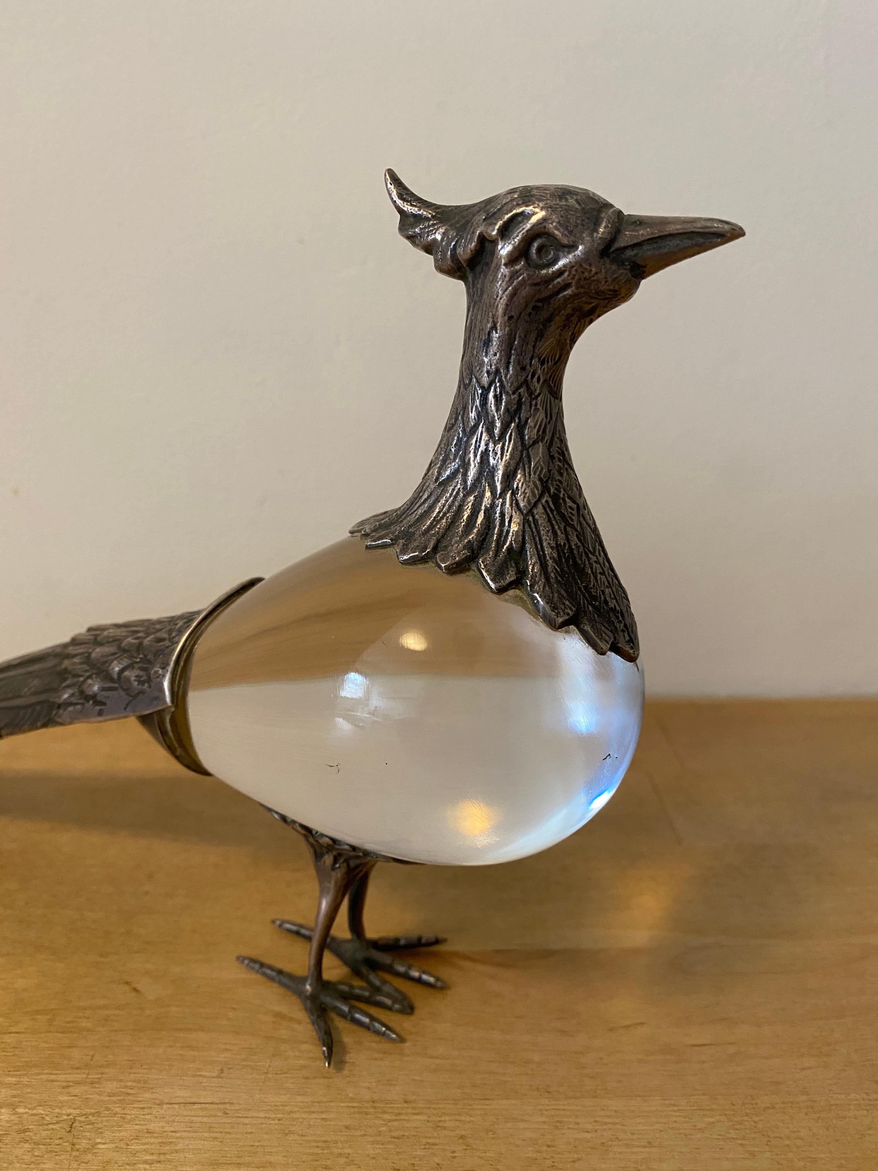 1970s Peacock in Glass and Silver In Good Condition In Saint-Ouen, FR