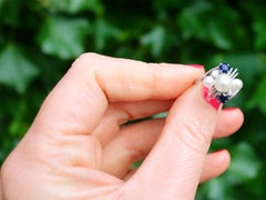 1970s Pearl and Sapphire Diamond and White Gold Twist Ring