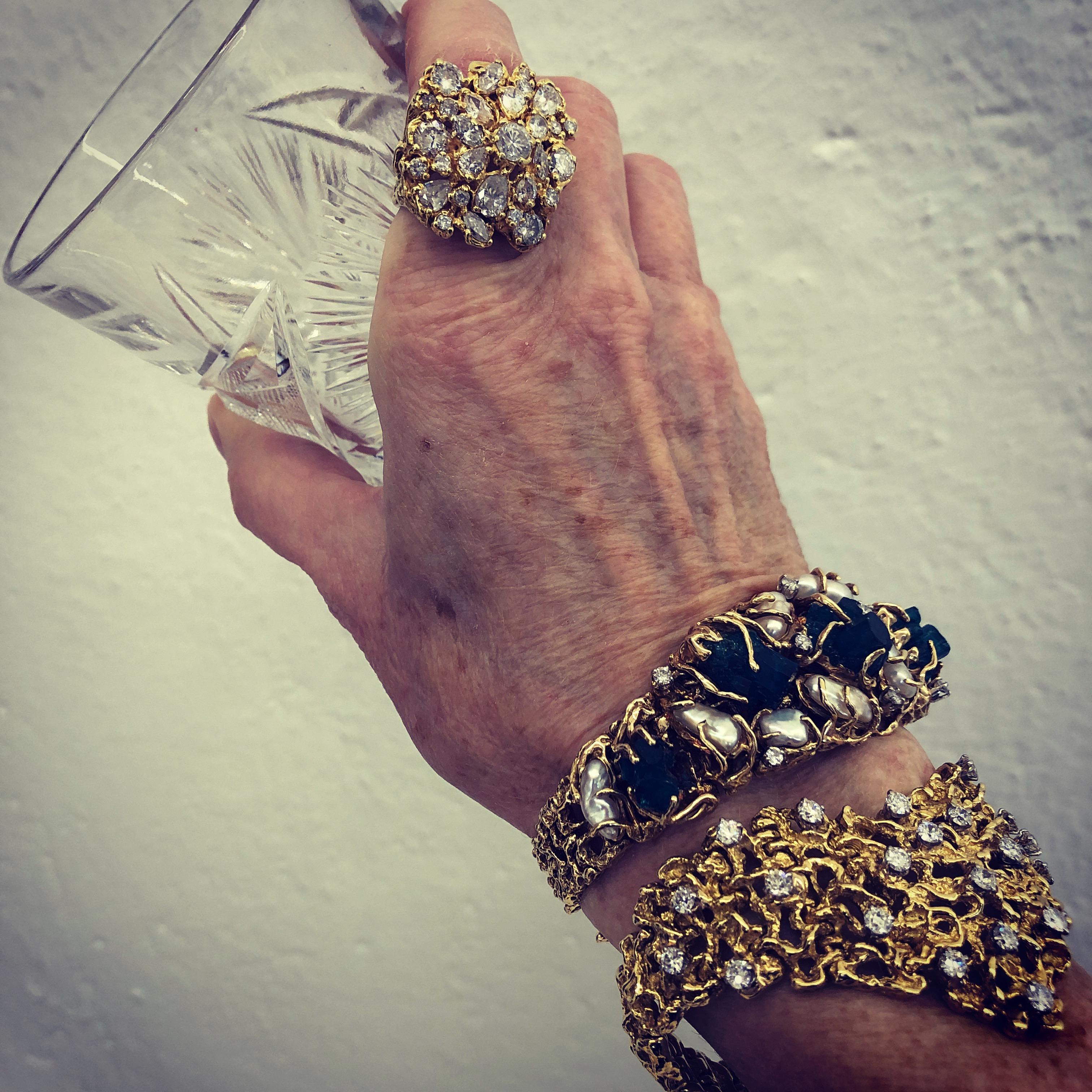 Women's 1970s Pearl Chatham Emerald and Diamond Bracelet