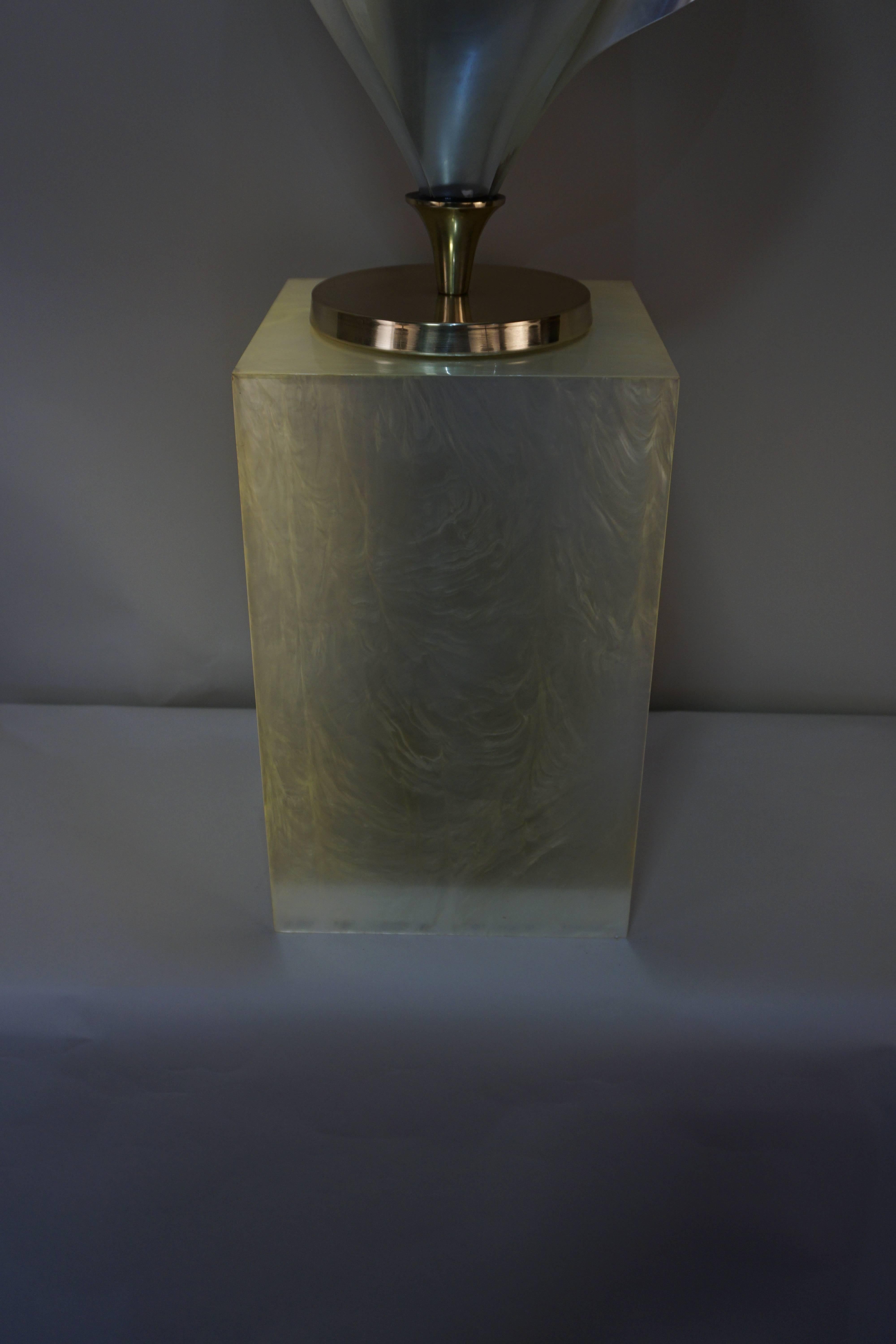 Modern 1970s Pearl Color Lucite Table Lamp by Rougier