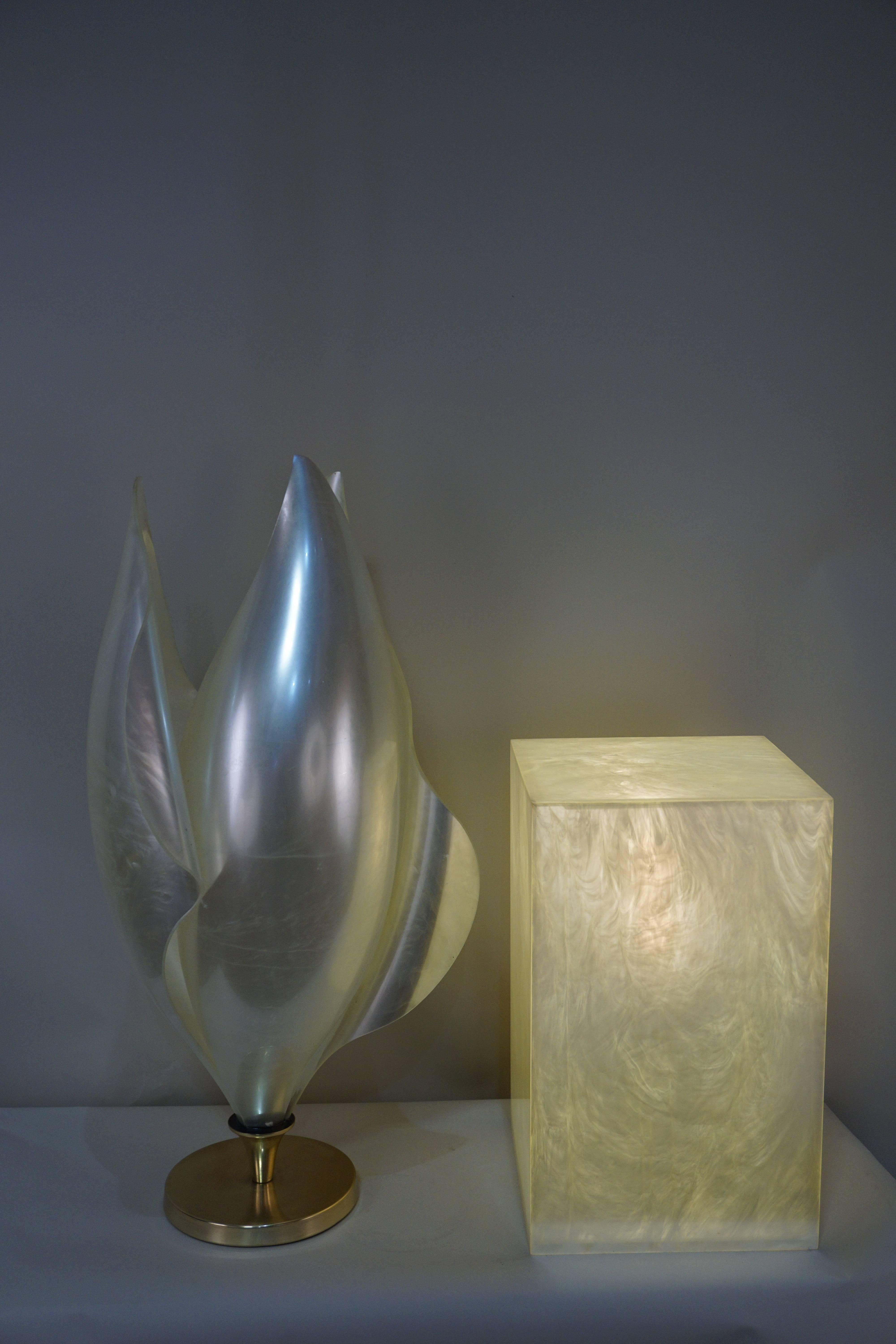 Late 20th Century 1970s Pearl Color Lucite Table Lamp by Rougier