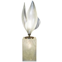 1970s Pearl Color Lucite Table Lamp by Rougier