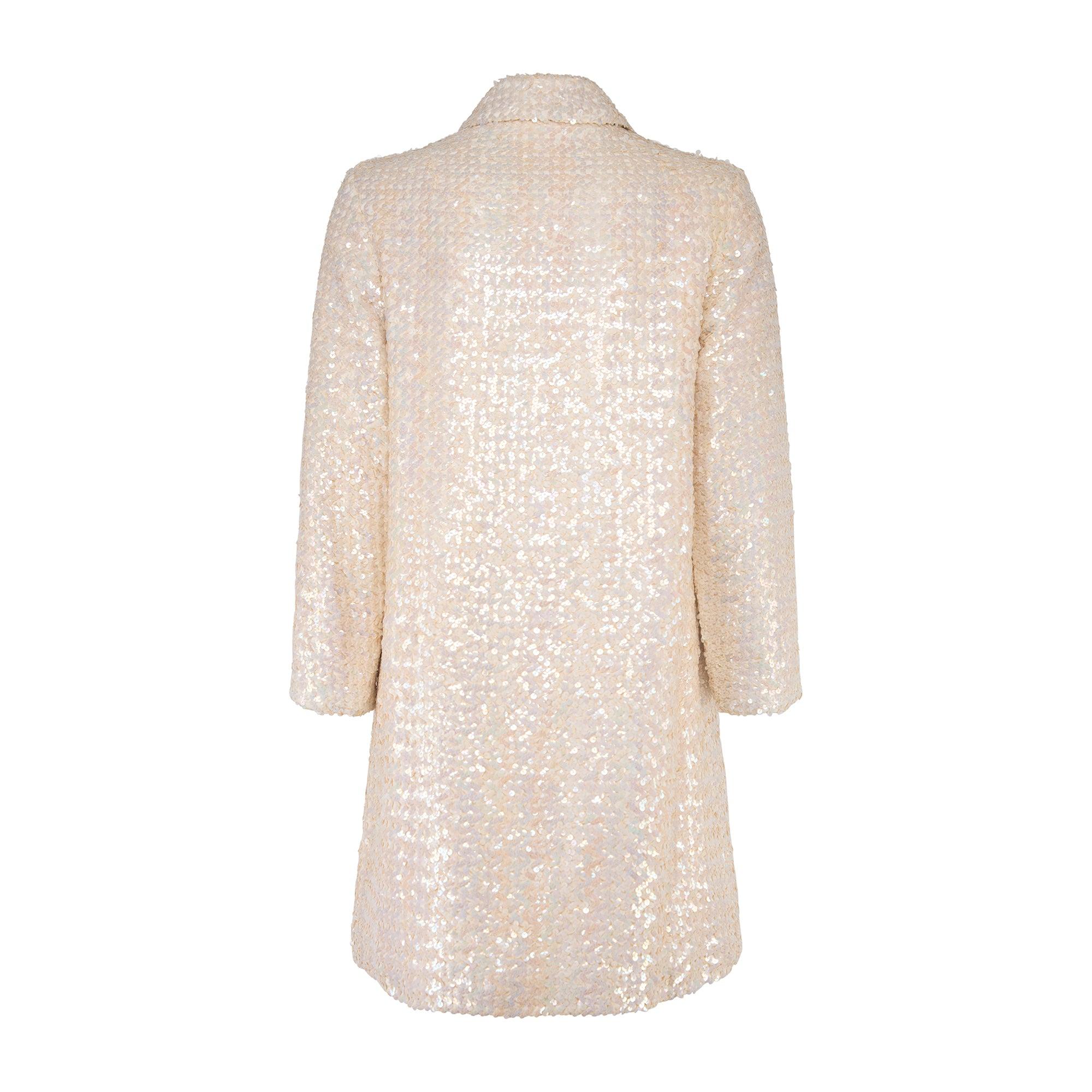 Beige Giacca a tre quarti con paillettes perlate degli anni '70 in vendita