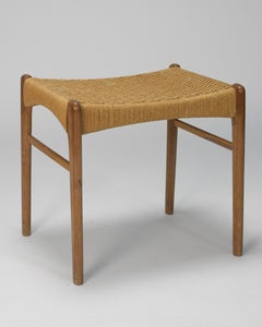 Taburete de roble y cuerda de papel Peder Kristensen, años 70, de Glyngøre Stolefabrik