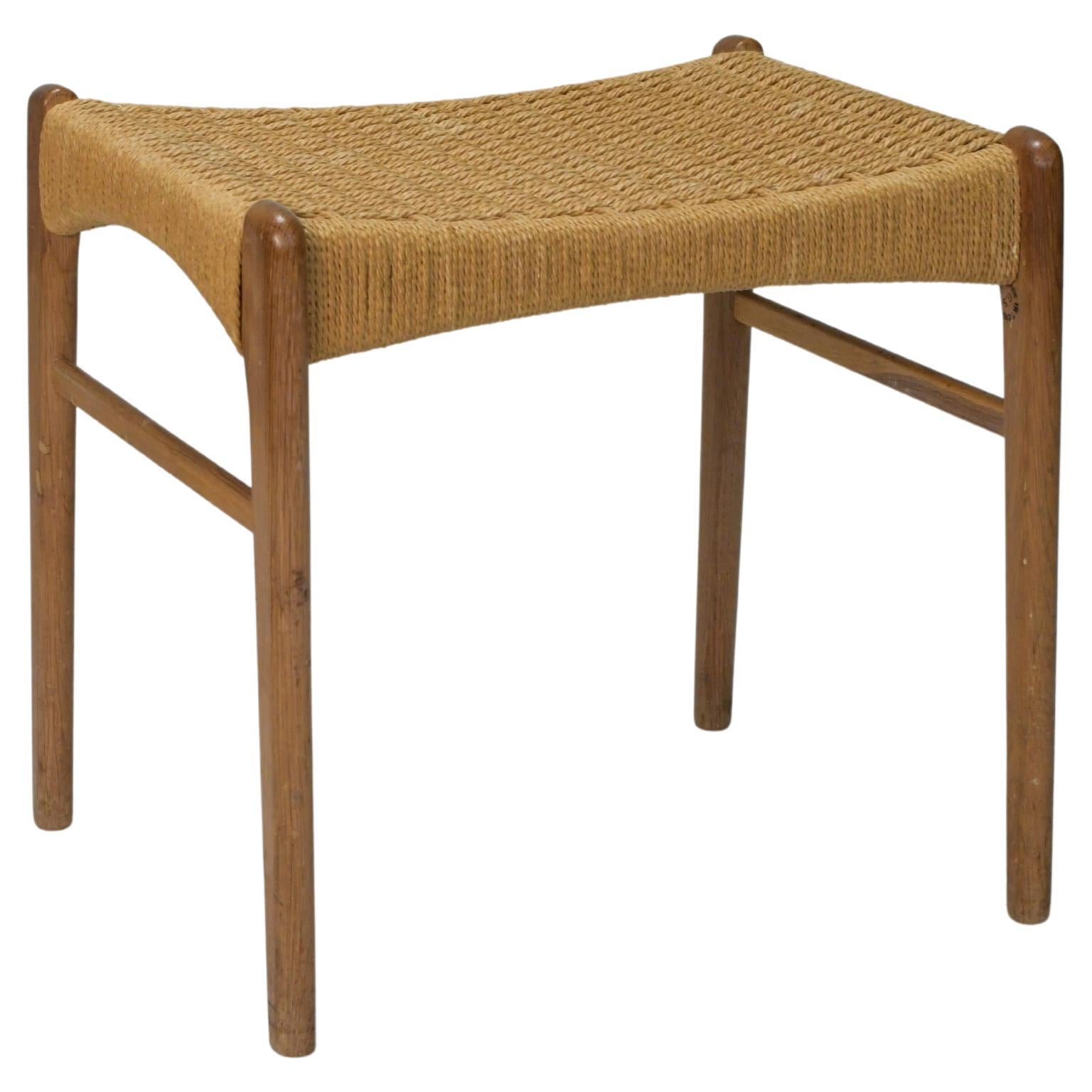 1970s Peder Kristensen oak and papercord stool by Glyngøre Stolefabrik