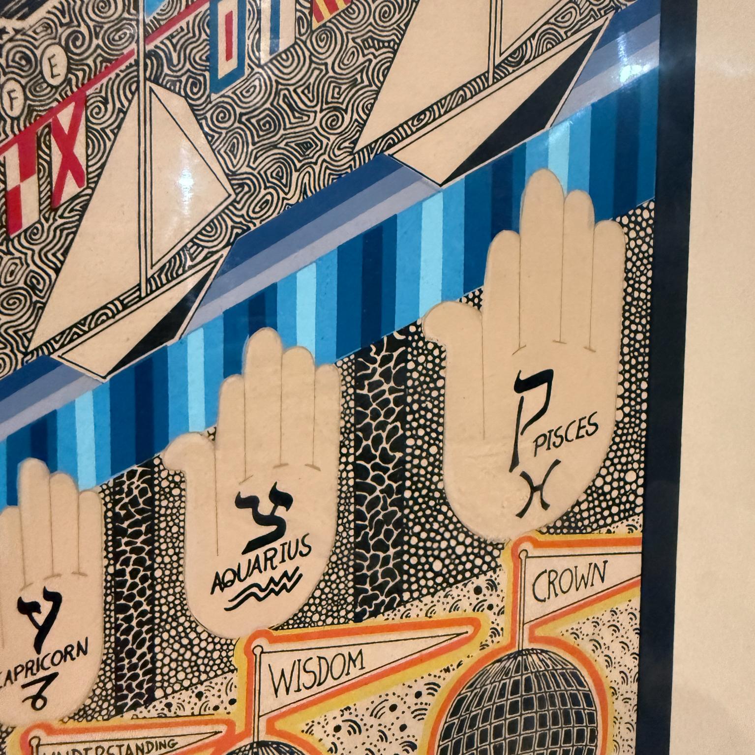 Abstrakte Op-Art-Lithographie von Pedro Friedeberg Kabalah, 1970er Jahre (Glas) im Angebot