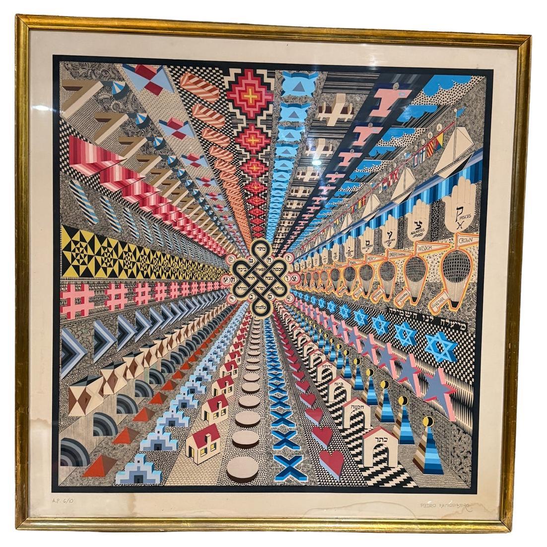 Litografia Op Art astratta di Pedro Friedeberg degli anni '70