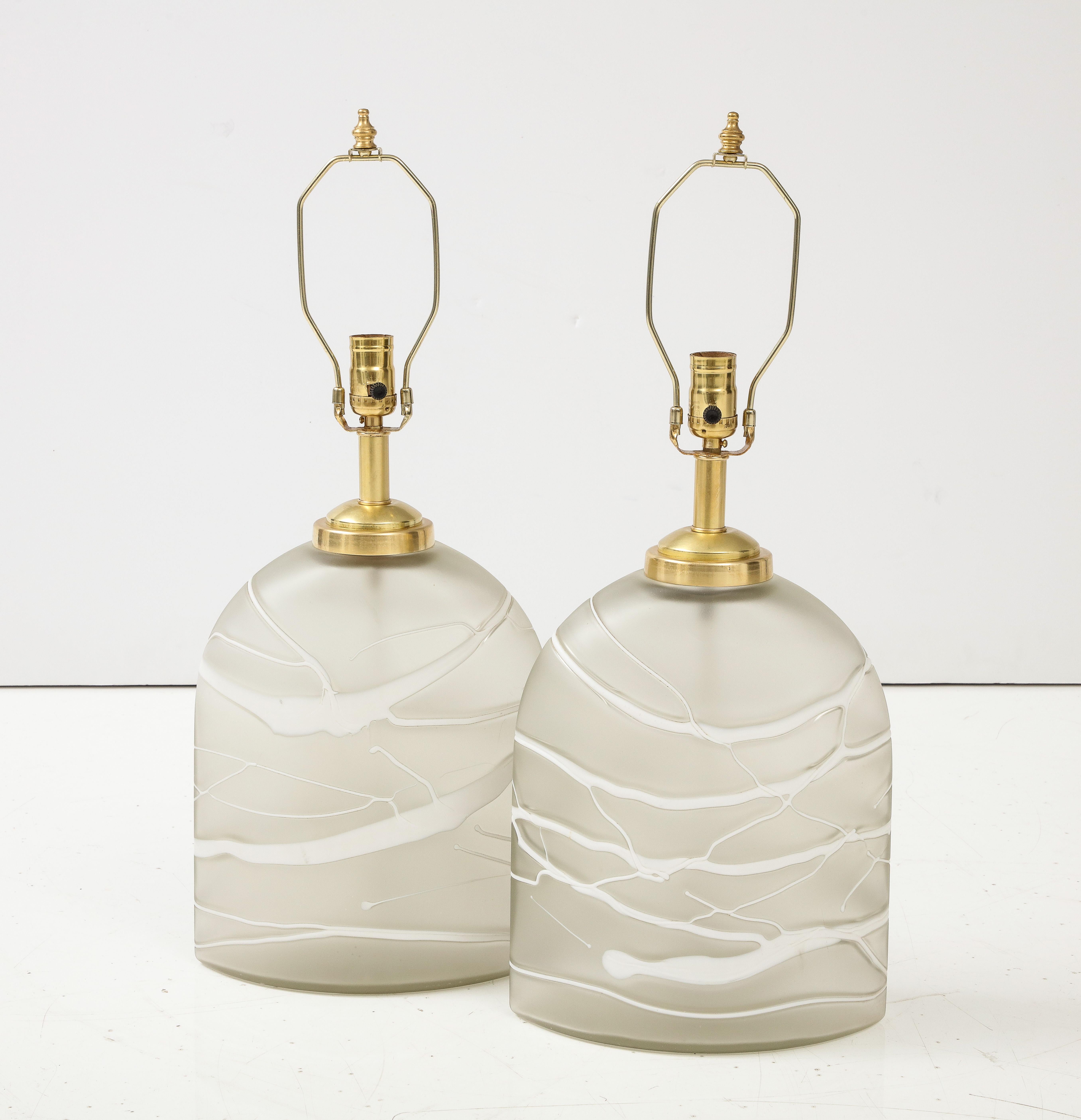 Mid-Century Modern 1970s Peill & Putzler Art Glass and Brass Table Lamps For Sale