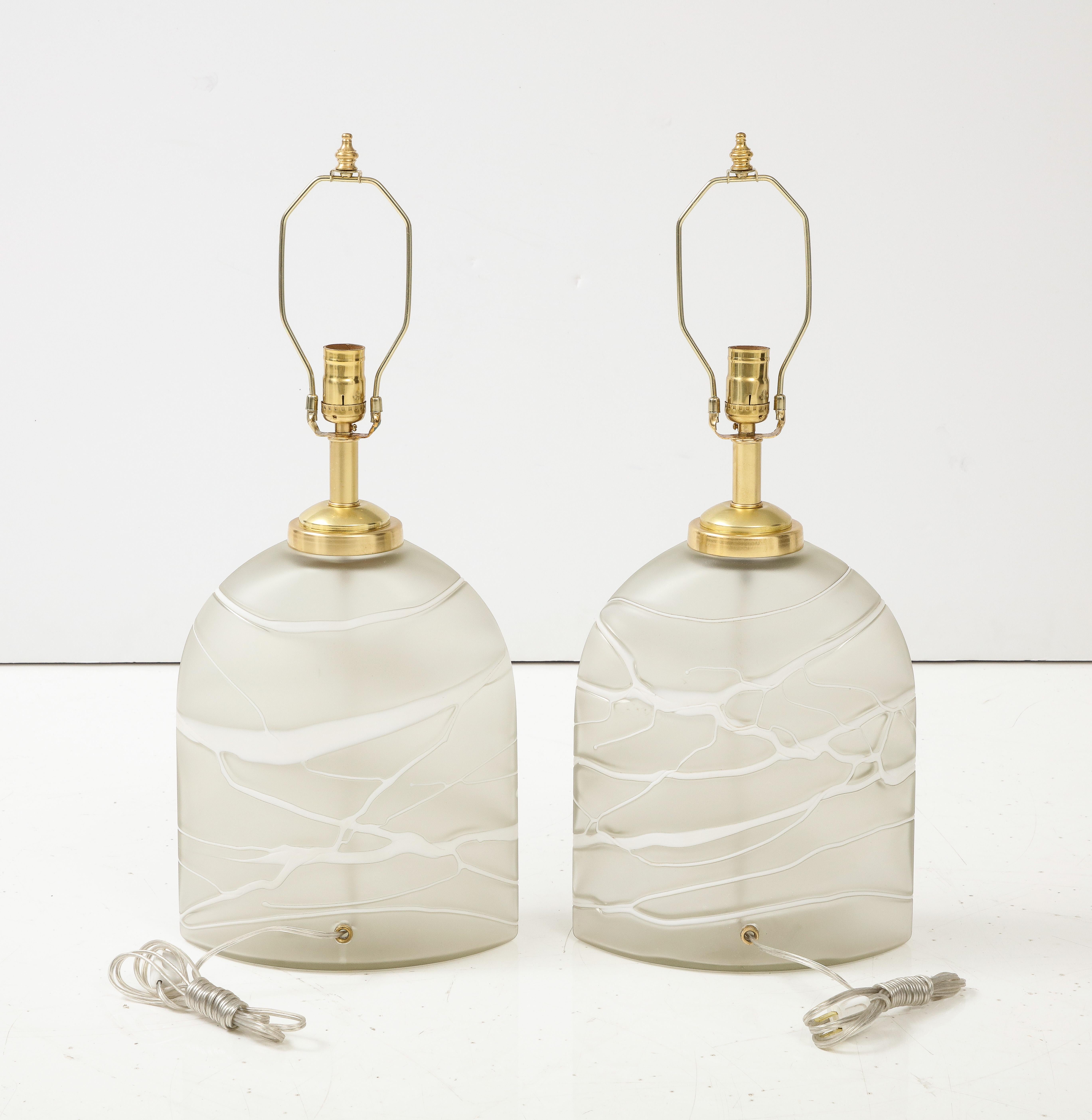 Late 20th Century 1970s Peill & Putzler Art Glass and Brass Table Lamps For Sale