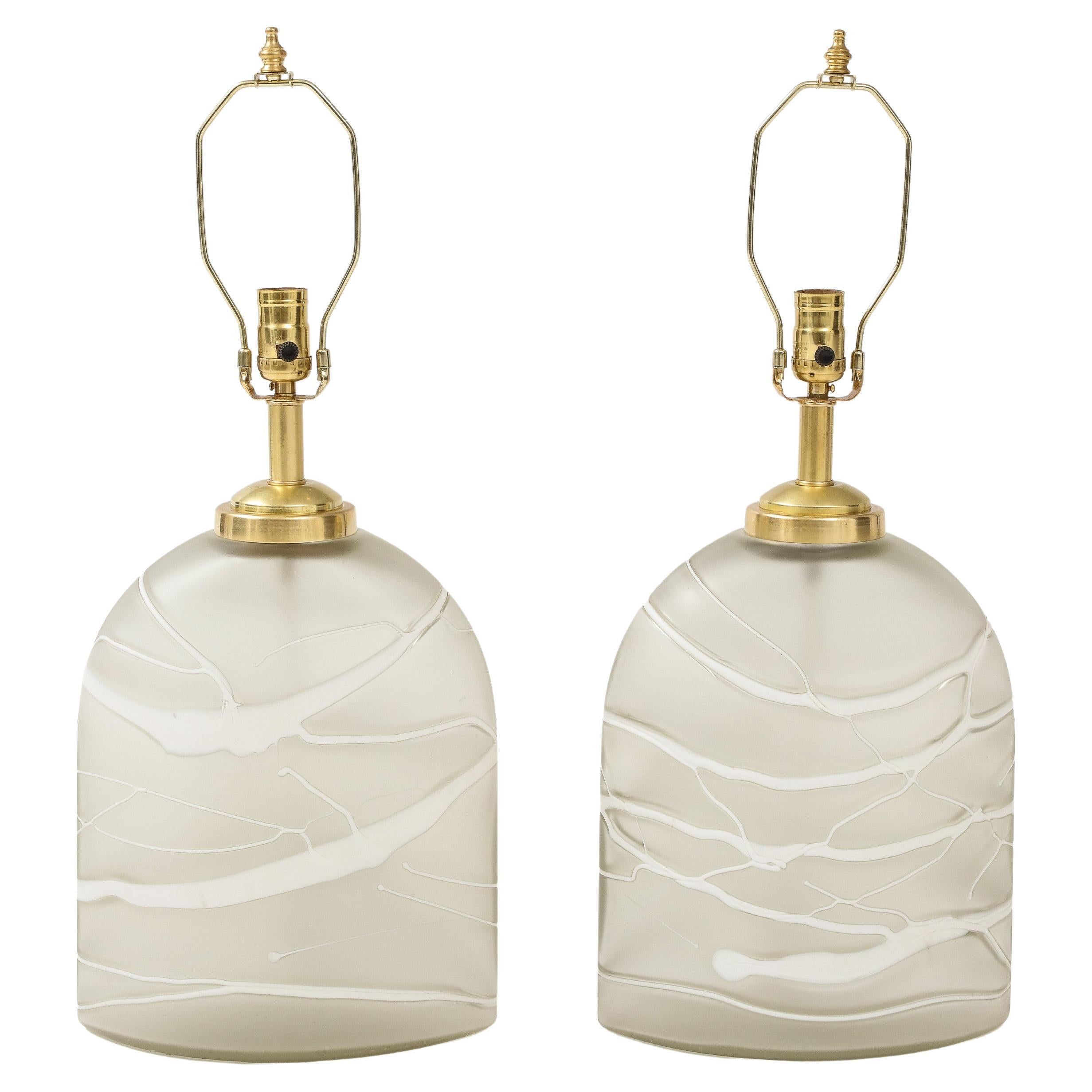 1970s Peill & Putzler Art Glass and Brass Table Lamps For Sale