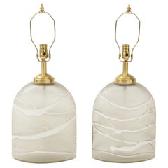 1970s Peill & Putzler Art Glass and Brass Table Lamps