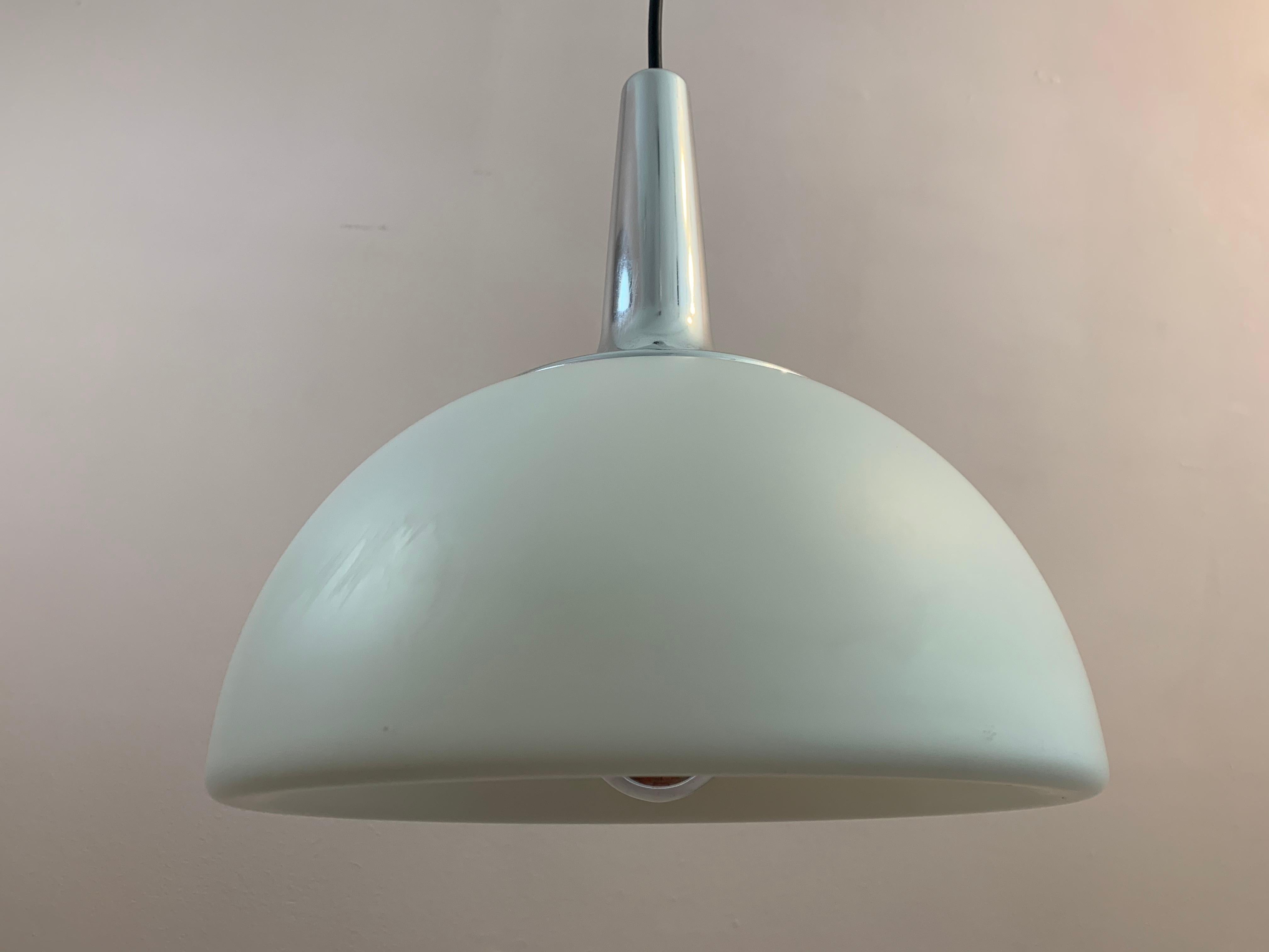 1970s German Peill & Putzler Opaline & Chrome Pendant Hanging Ceiling Light 4