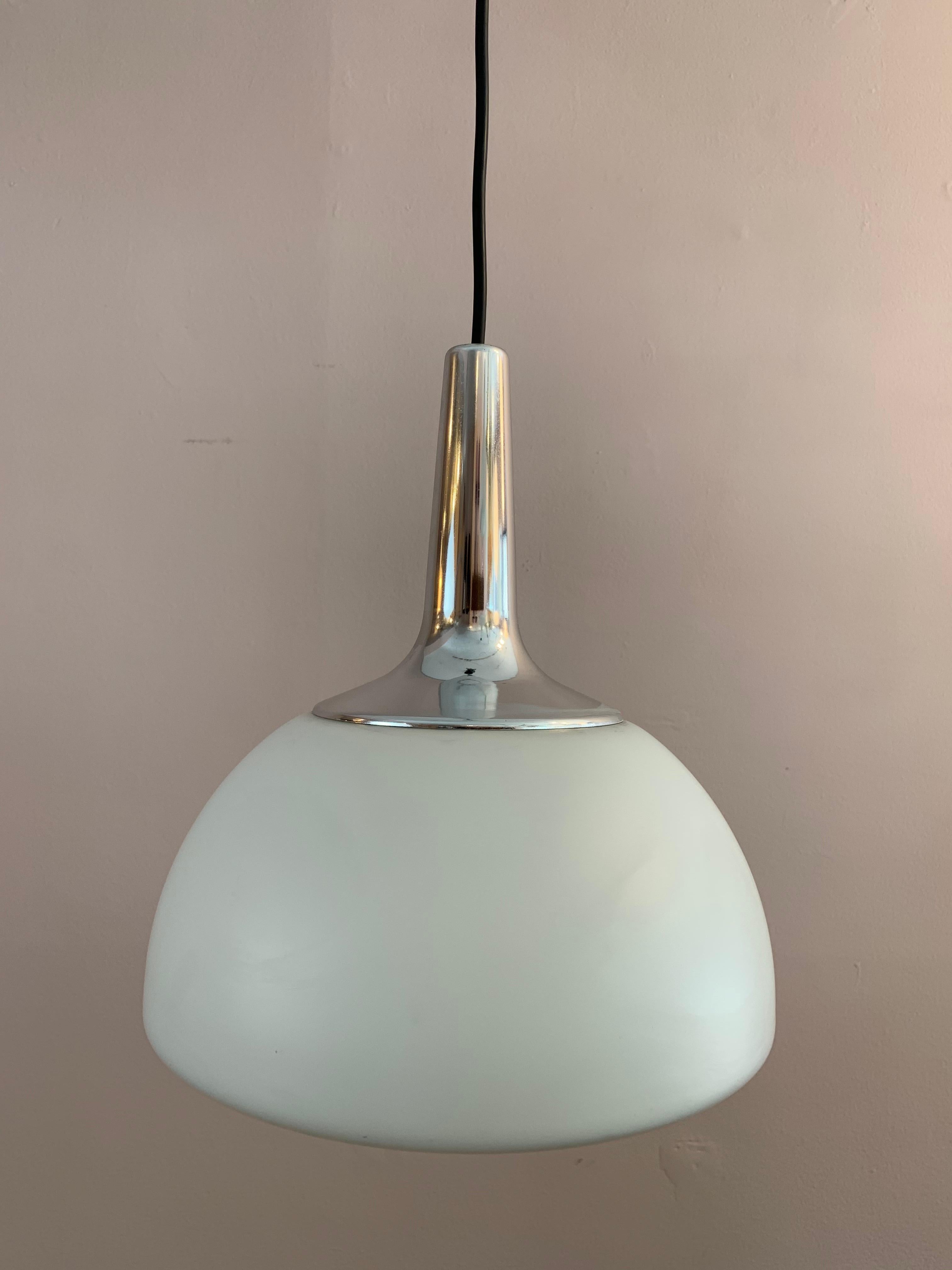 1970s German Peill & Putzler Opaline & Chrome Pendant Hanging Ceiling Light 7