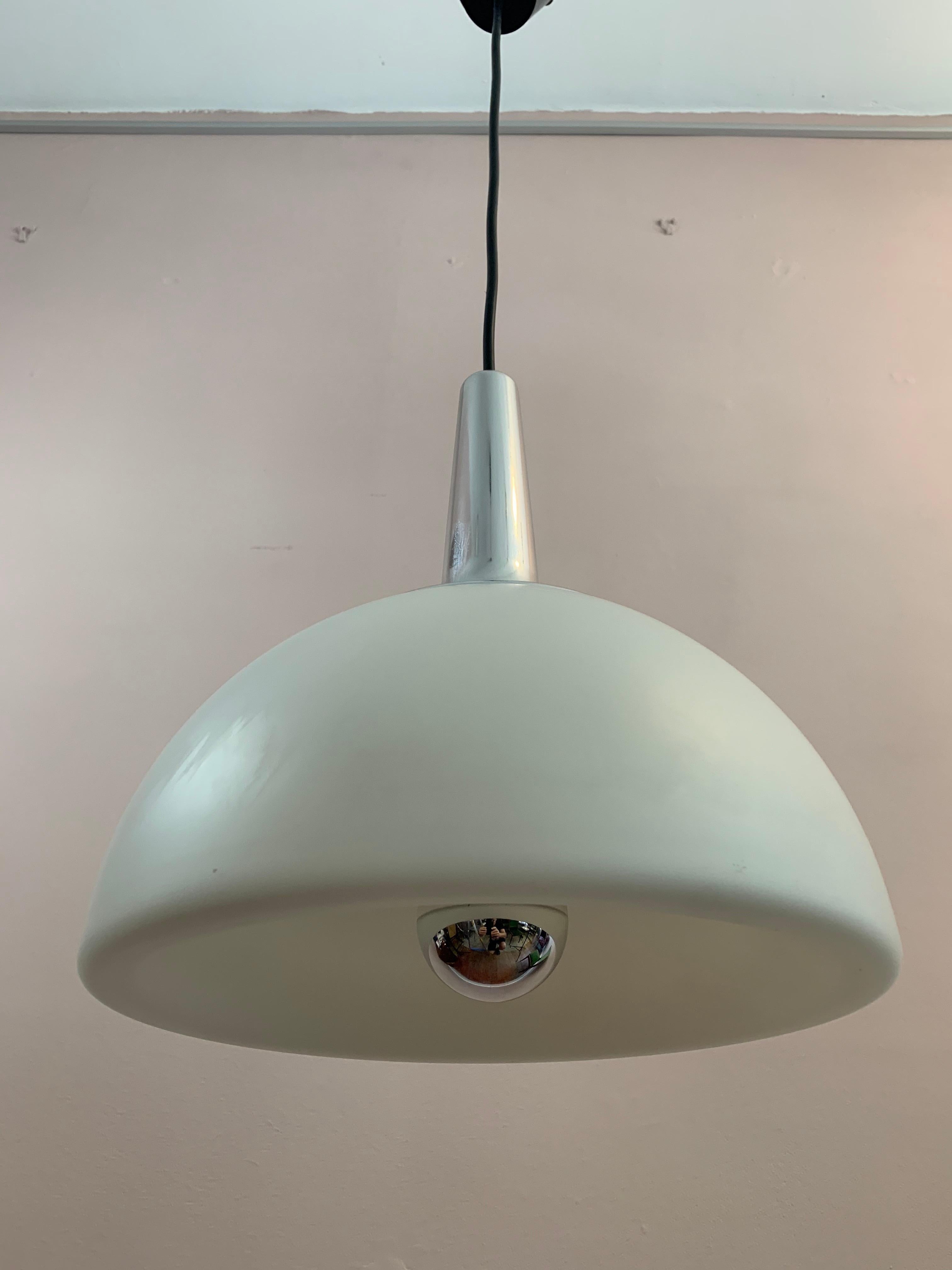 1970s German Peill & Putzler Opaline & Chrome Pendant Hanging Ceiling Light 8