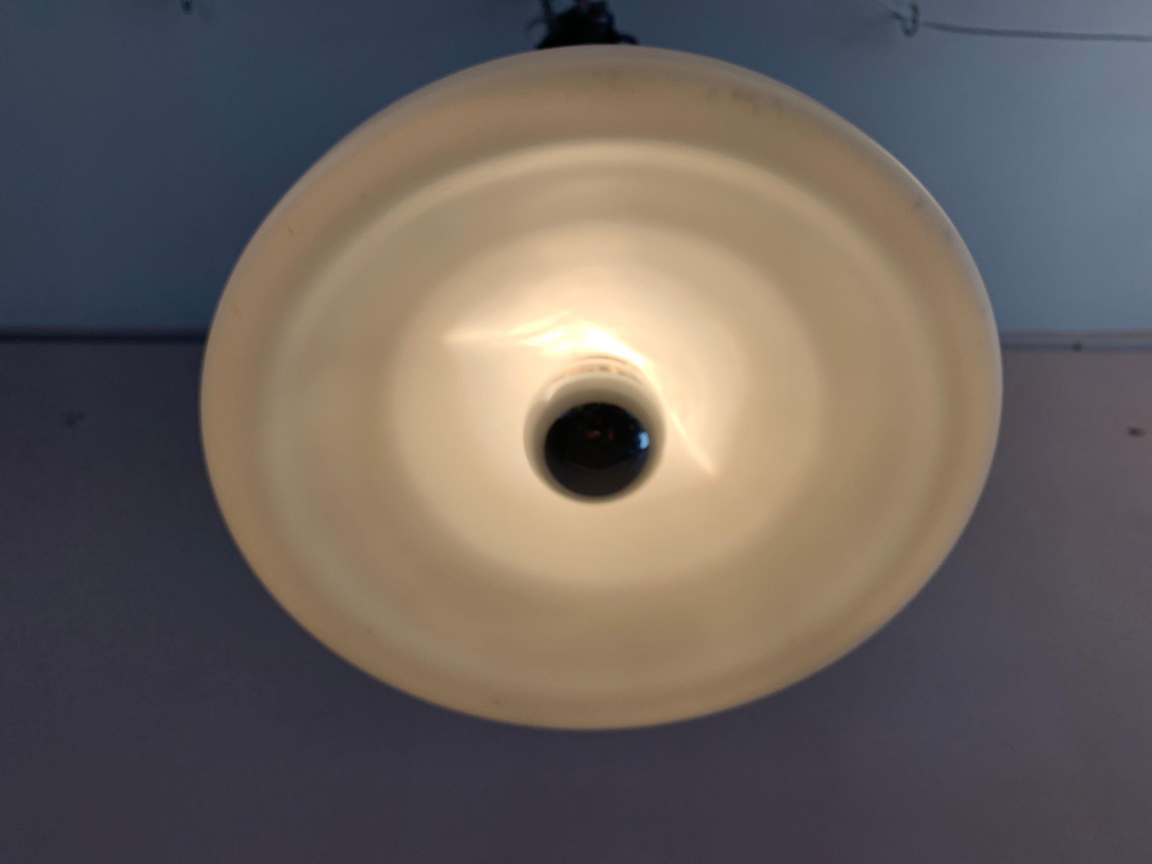 1970s German Peill & Putzler Opaline & Chrome Pendant Hanging Ceiling Light For Sale 1