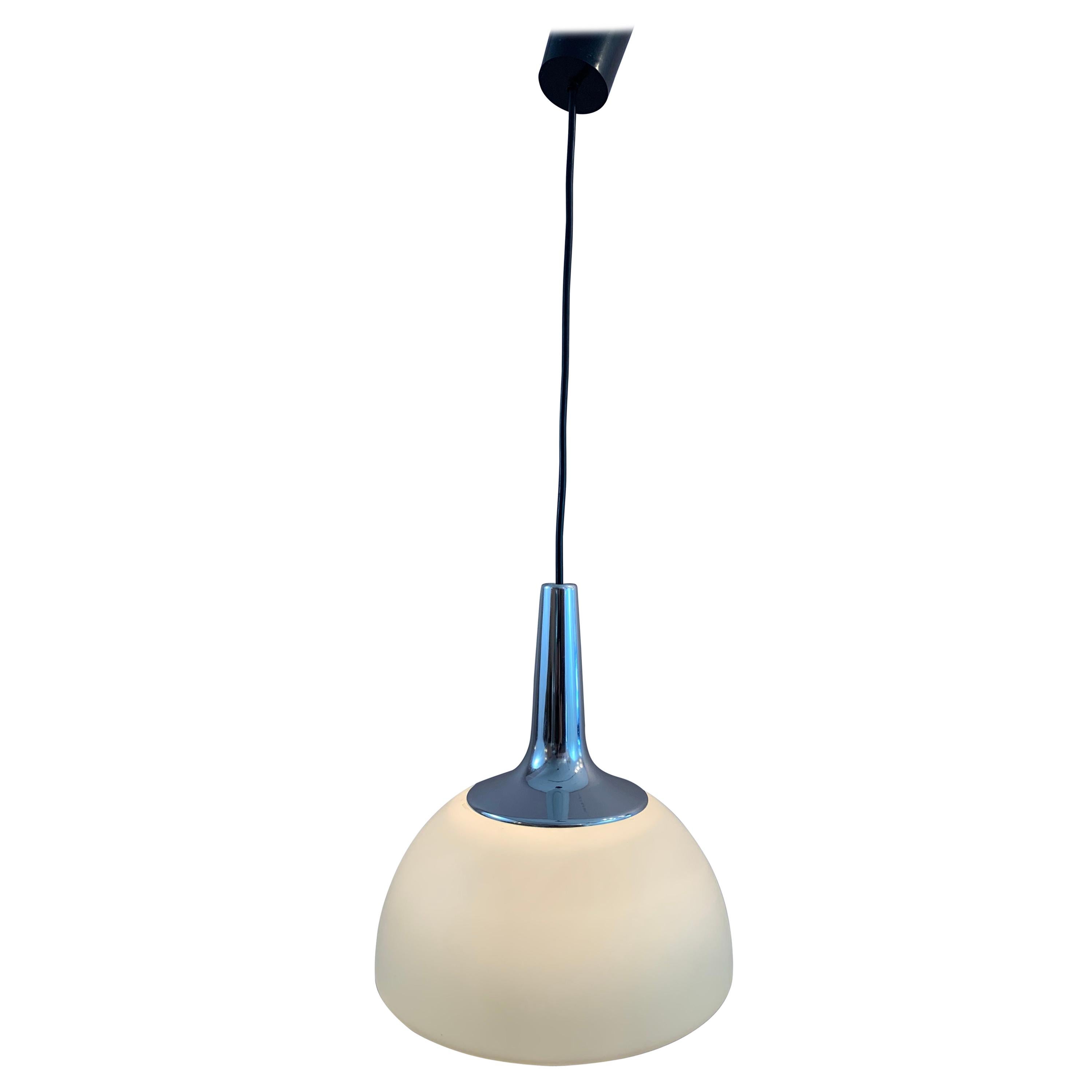 1970s Peill & Putzler Opaline & Chrome Pendant Light en vente