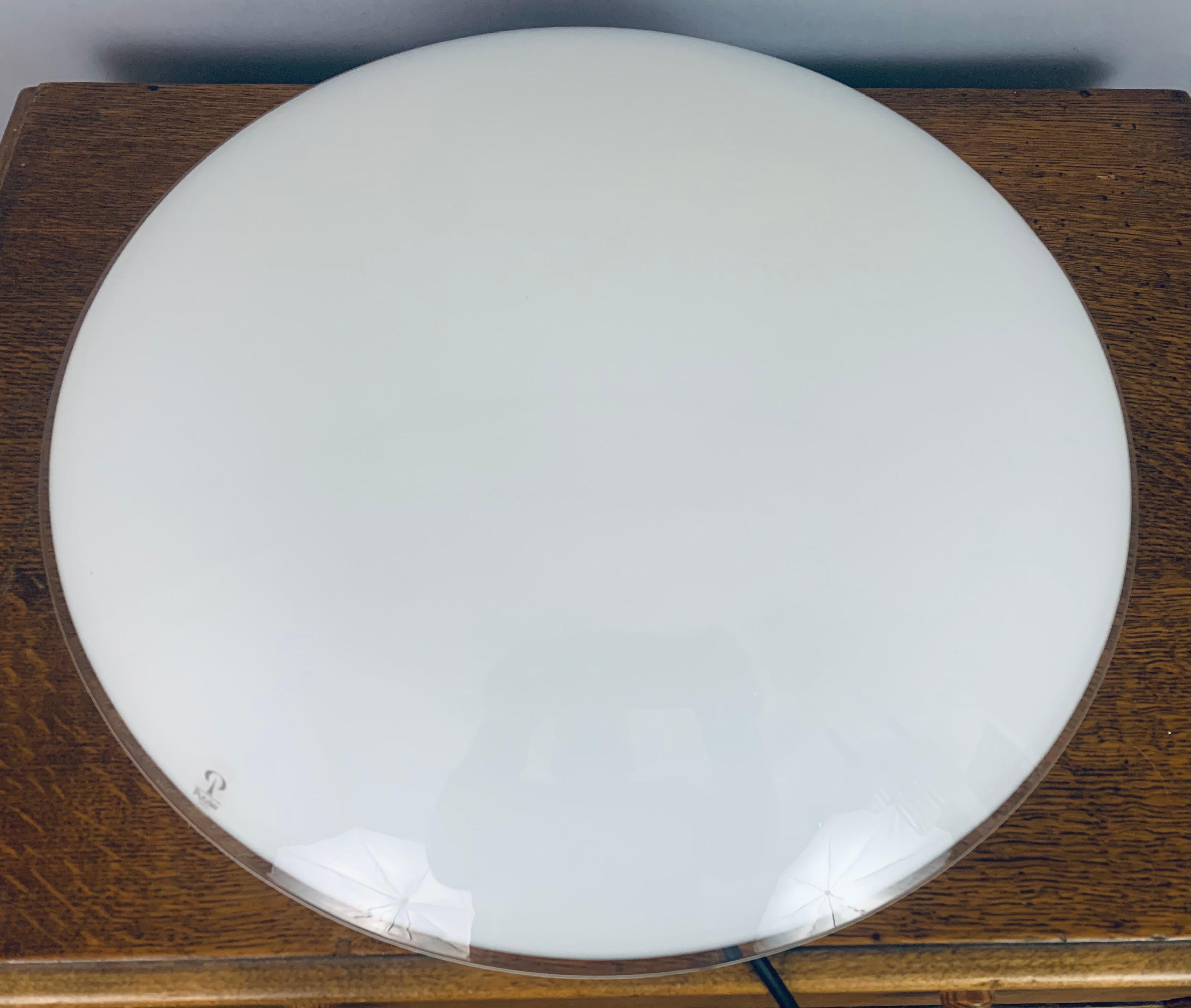 Mid-Century Modern 1970s Peill & Putzler Opaline & Clear Glass Wall or Ceiling Flush Light For Sale