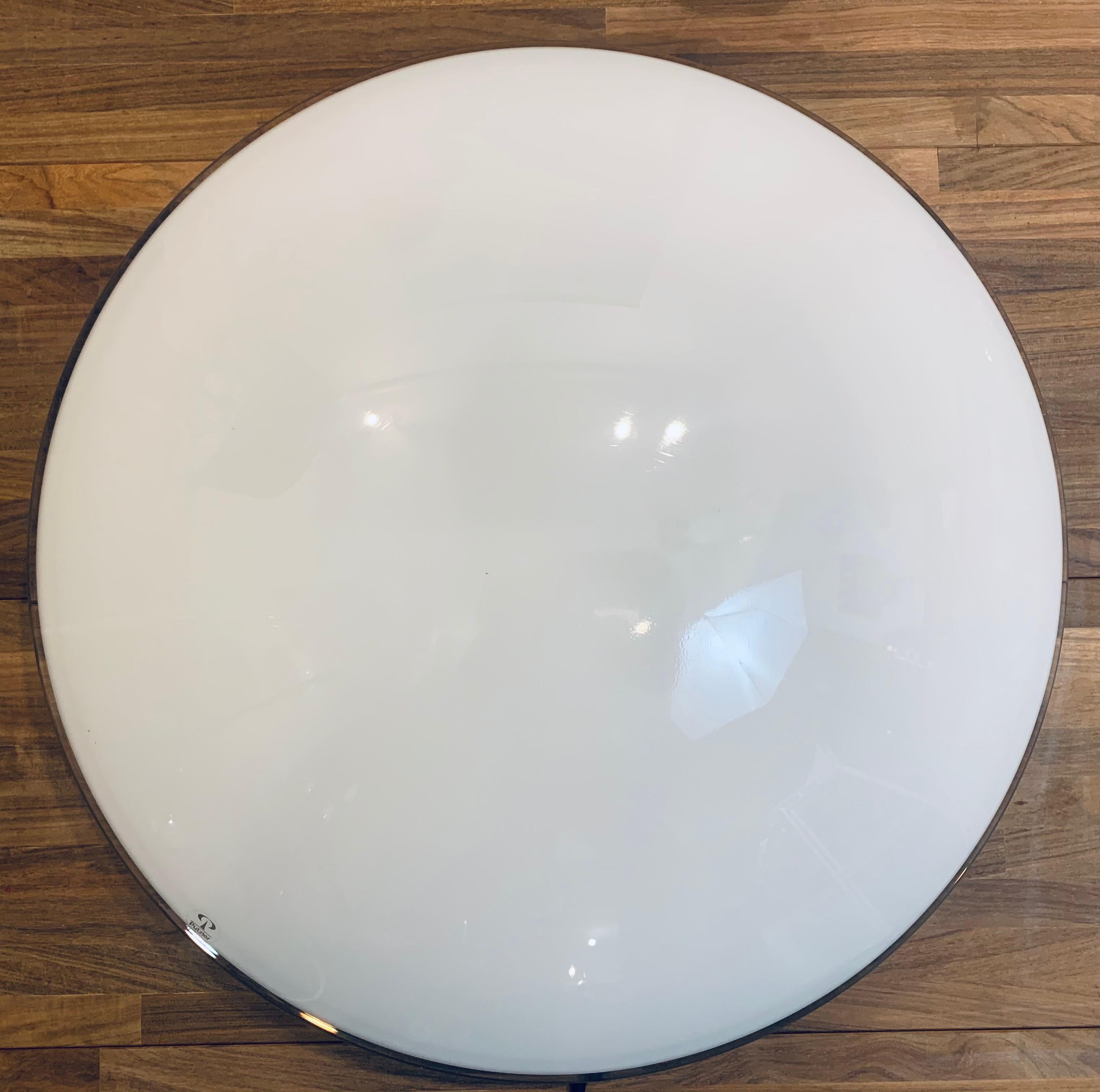 German 1970s Peill & Putzler Opaline & Clear Glass Wall or Ceiling Flush Light For Sale