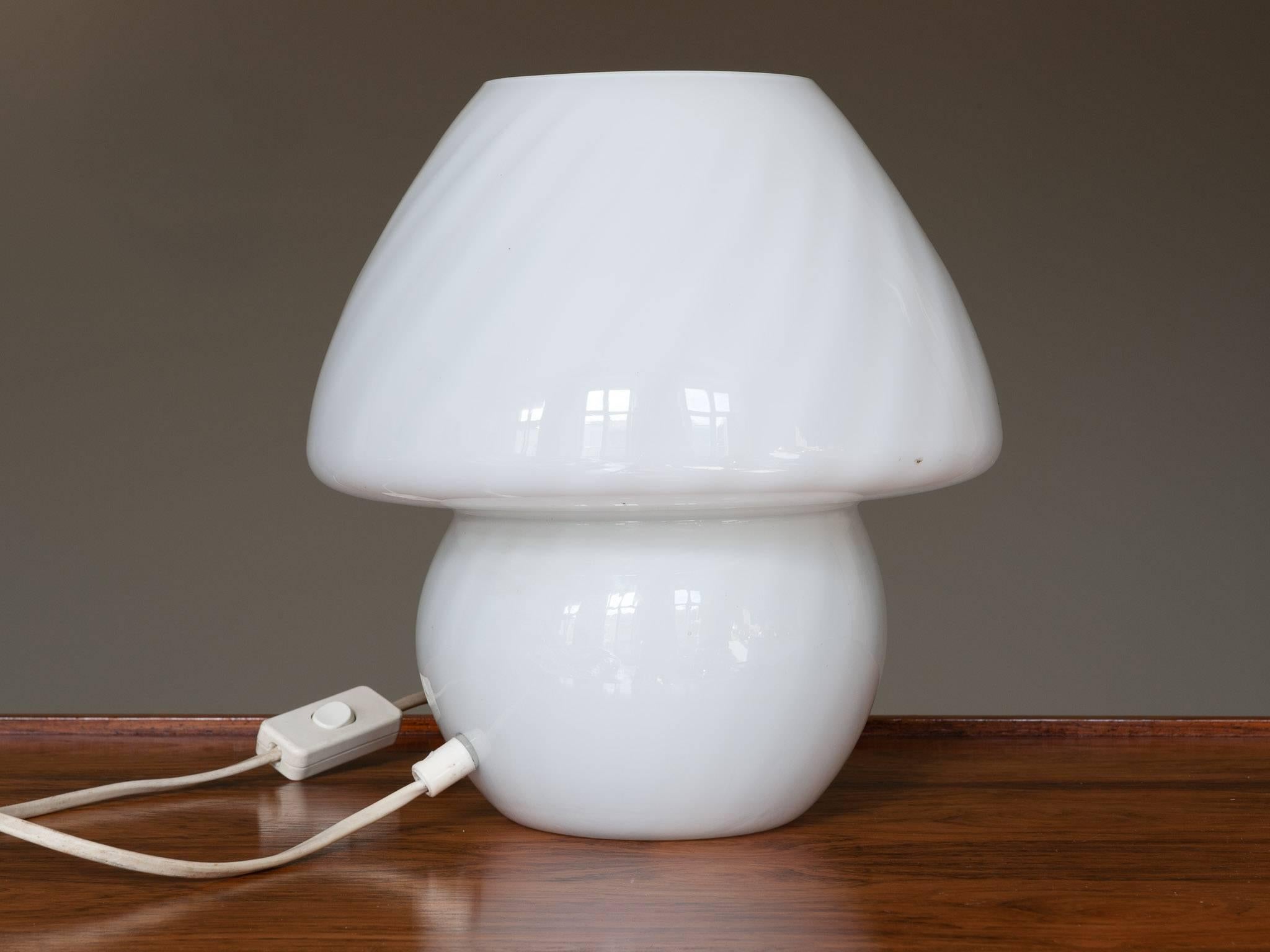 Mid-Century Modern 1970s Peill & Putzler White Mushroom Striped Opaque Table Lamp