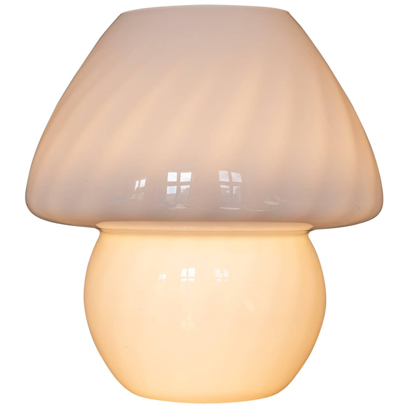 1970s Peill & Putzler White Mushroom Striped Opaque Table Lamp