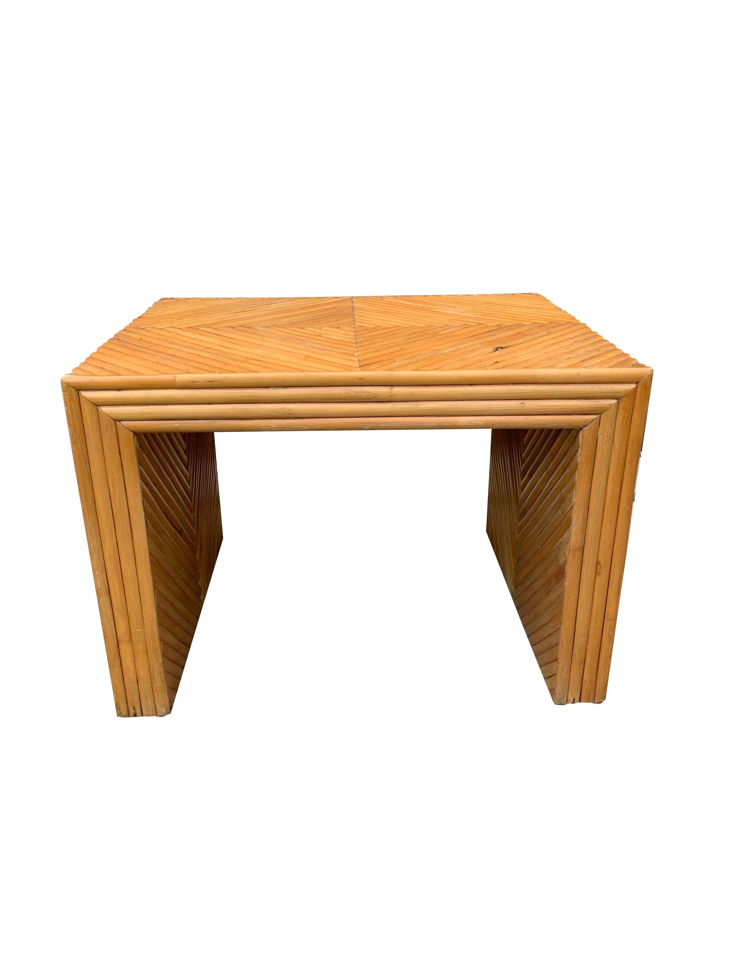 1970s Pencil Reed Crespi Style Rattan Bamboo Modern Coffee Table In Good Condition In Saddle River, NJ