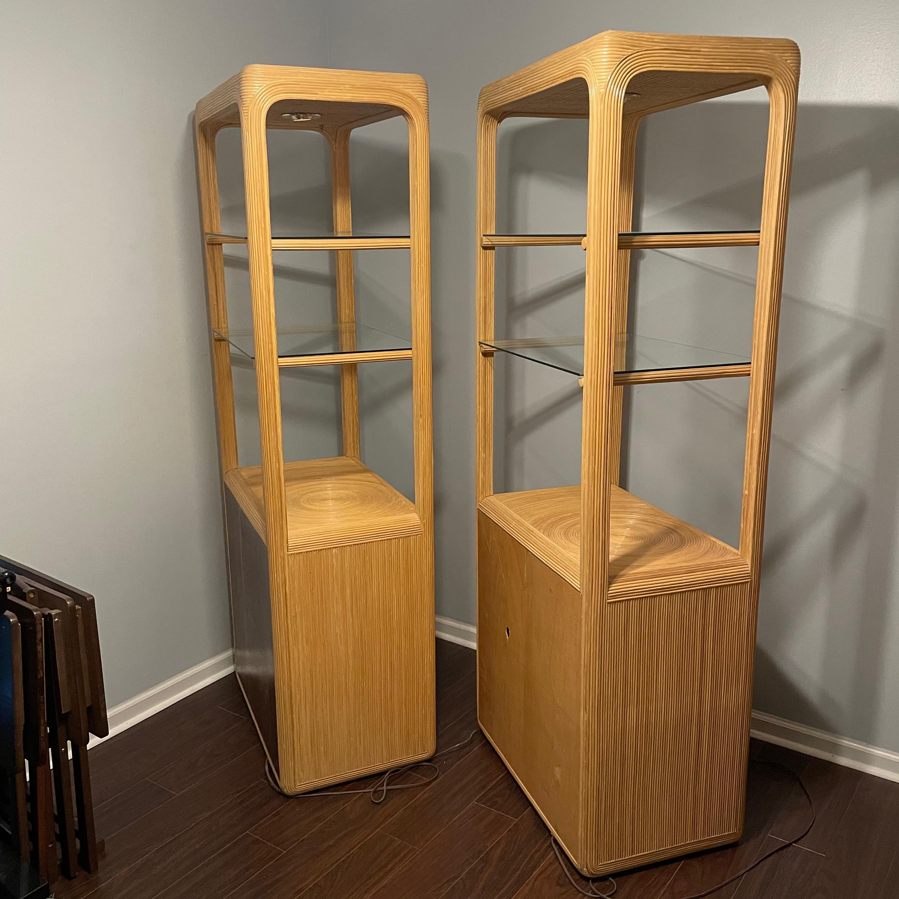 1970s, Pencil Reed Lighted Etagere, a Pair For Sale 1