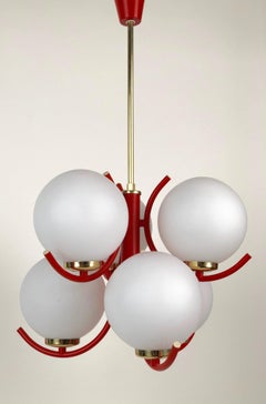 1970s Pendant Lamp in Coral Color with 6 Mat Opaline Globes