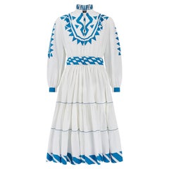 1970s Per Spook for Louis Feraud White and Blue Cotton Dress with Belt