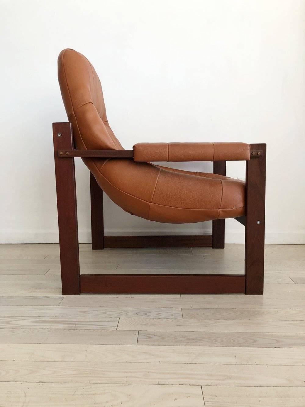 Late 20th Century 1970s Percival Lafer Brazilian Rosewood and Leather Armchair