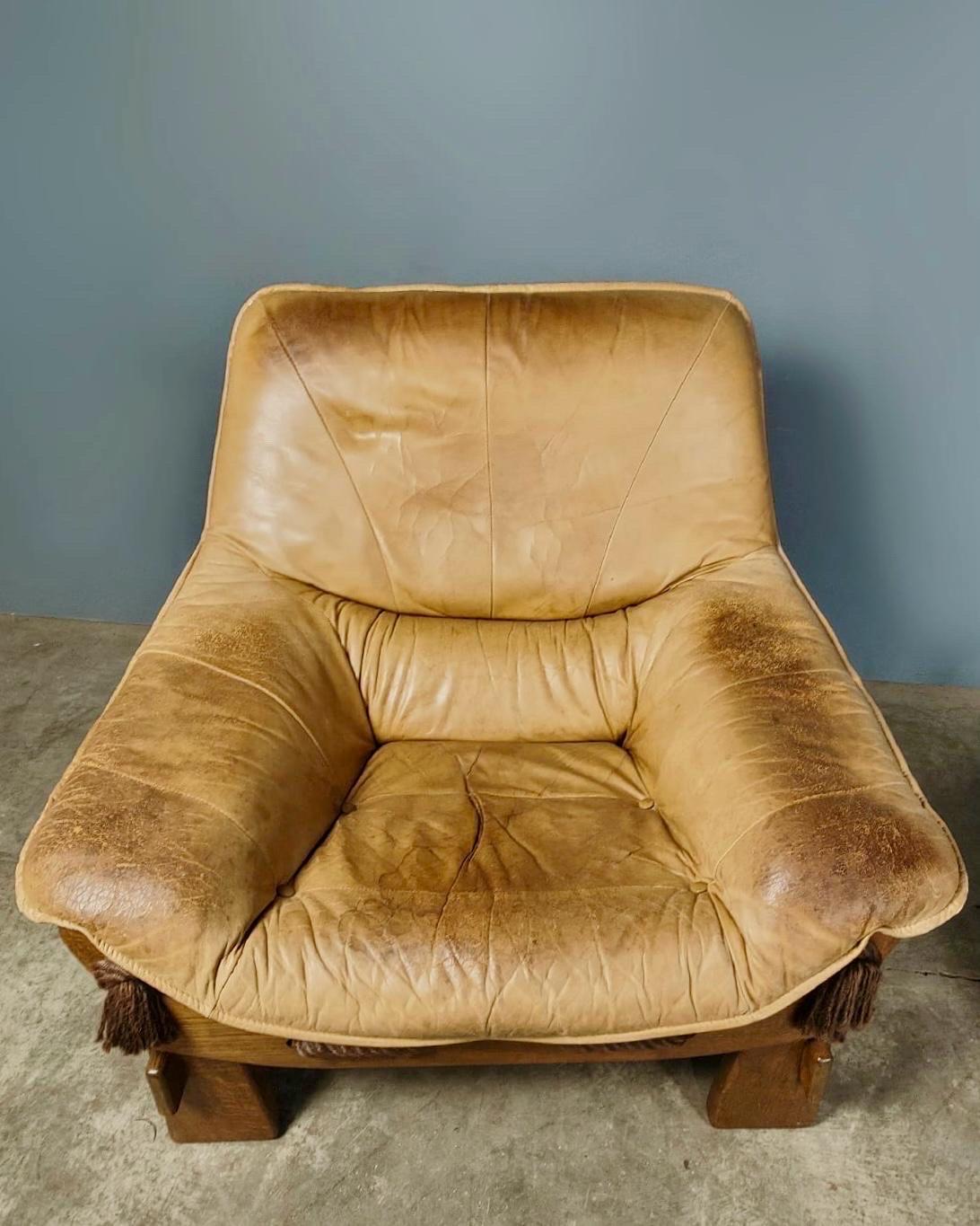 Mid-Century Modern 1970s Percival Lafer Style Pair Of Armchairs In Cream Leather & Hardwood Frame