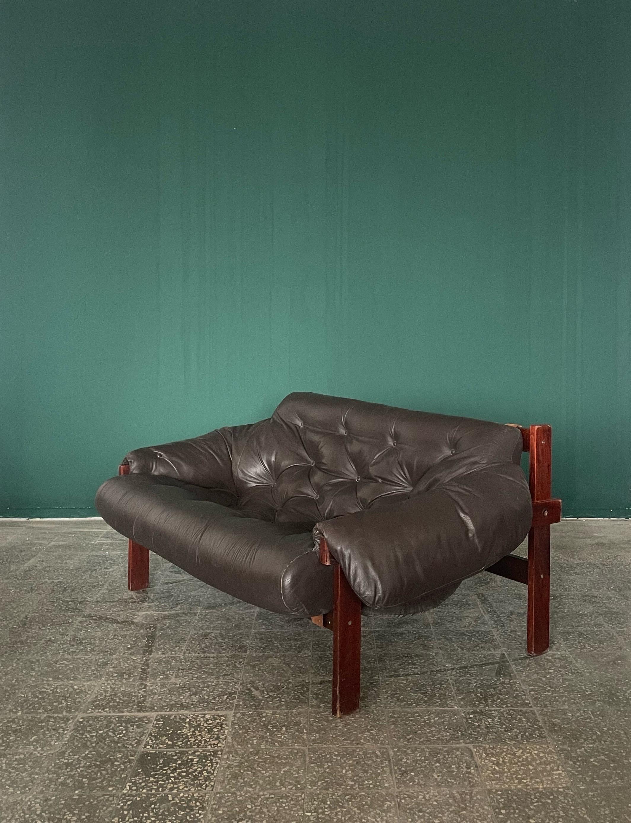 Mid-Century Modern 1970s Percival Lafer Style Two Seater Leather Sofa  Senator by Ipoly  Hungary