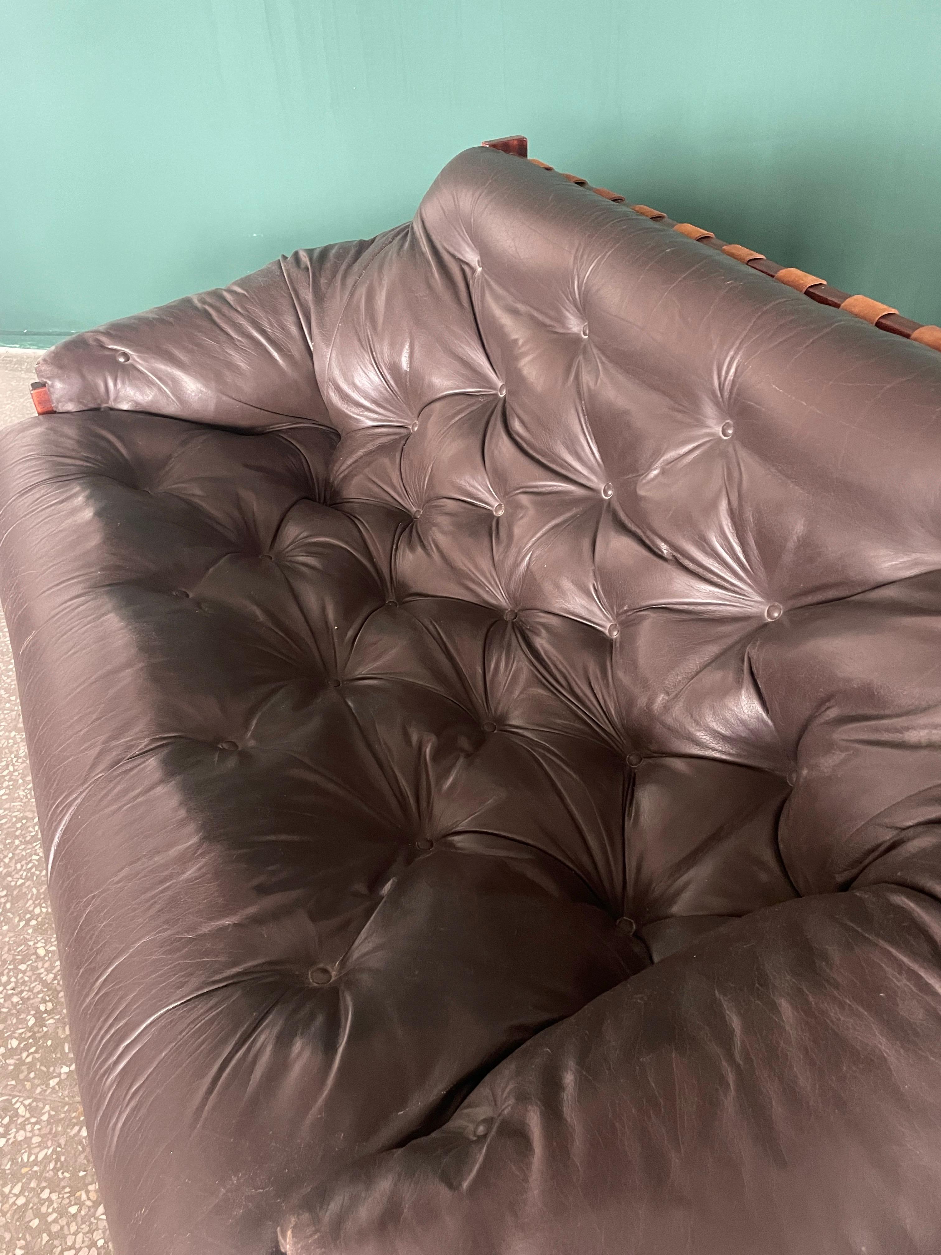 1970s Percival Lafer Style Two Seater Leather Sofa  Senator by Ipoly  Hungary 2