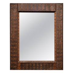 1970s Perforated Metal Wall Mirror with Rivet Details.