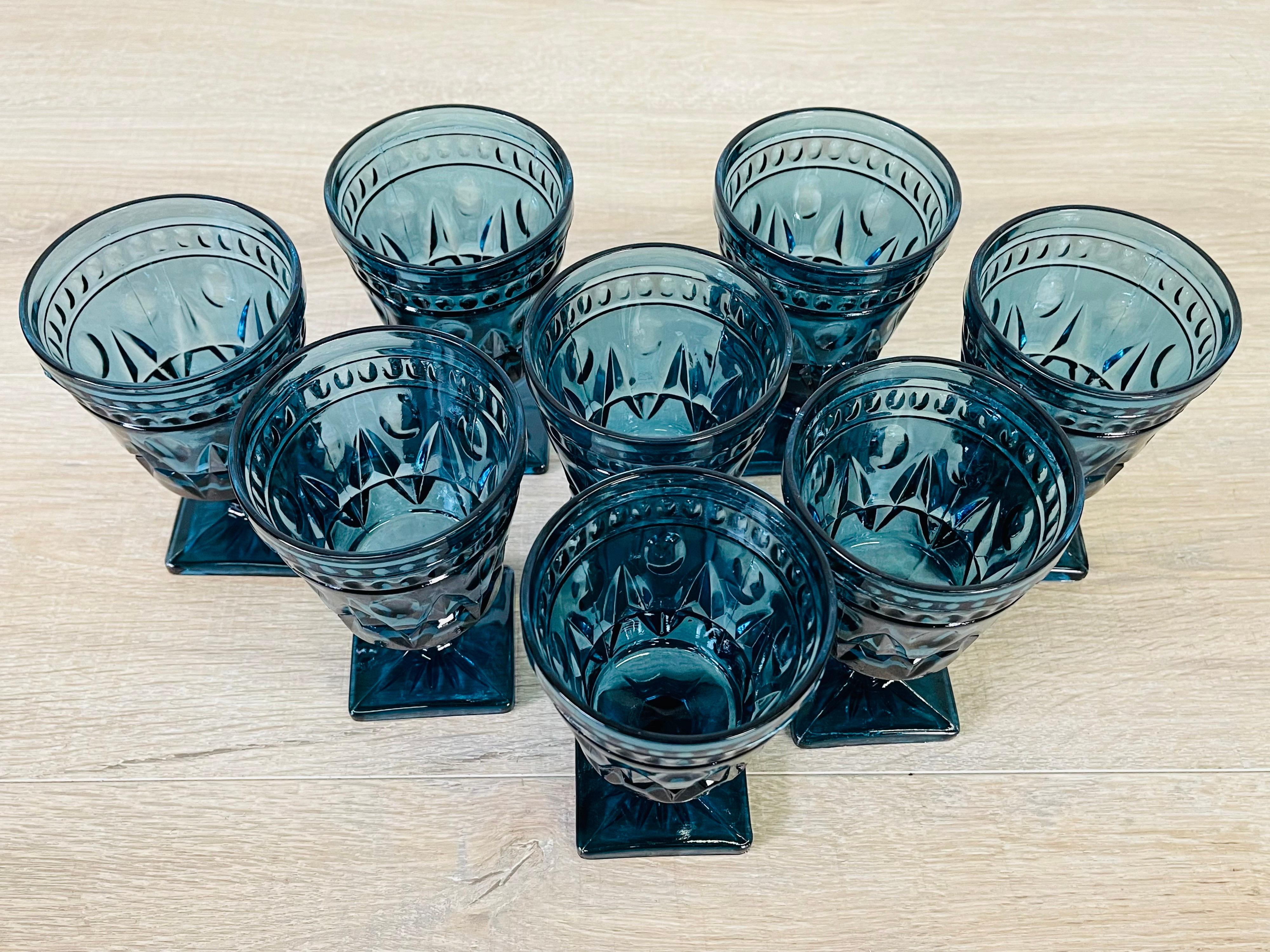 20th Century 1970s Periwinkle Blue Glass Goblets, Set of 8