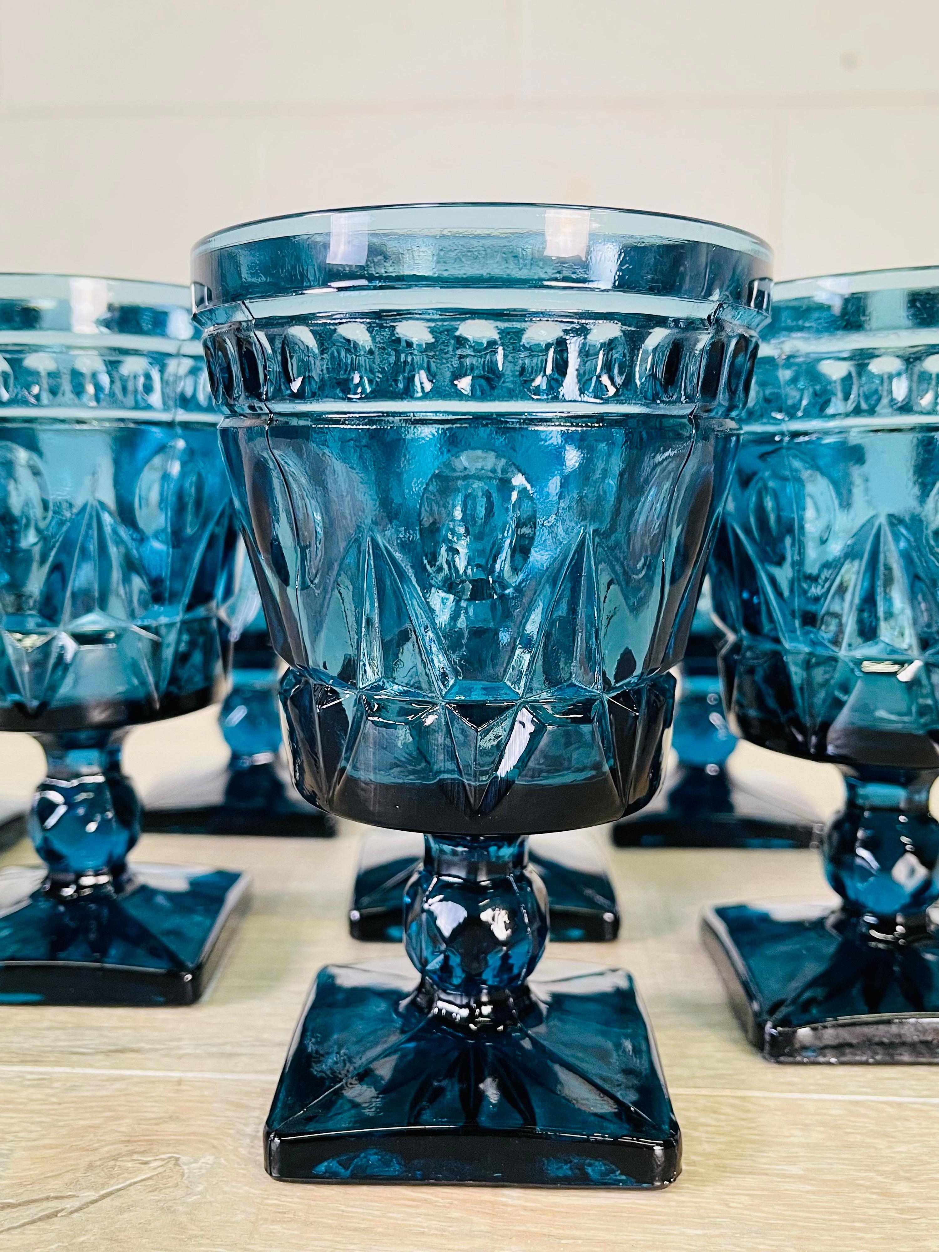 1970s Periwinkle Blue Glass Goblets, Set of 8 1