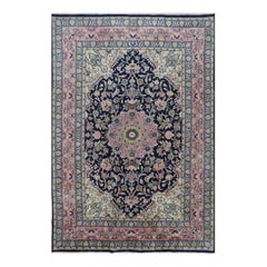 1970s Persian Sarouk Wool Area Rug, Hand-Knotted Floral Medallion Rug, 5′6″×8'6"