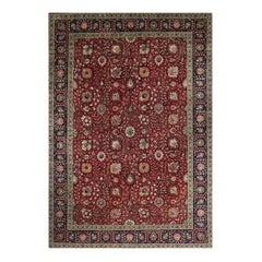 1970s Persian Tabriz Wool Area Rug, Hand-Knotted Floral Carpet, 11′6″ x 16'2"