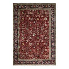 1970s Persian Tabriz Wool Area Rug, Hand-Knotted Floral Carpet, 11′6″ x 16'2"