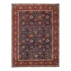 1970s Persian Tabriz Wool Area Rug, Hand-Knotted Floral Rug, 9′10″ x 13'2"