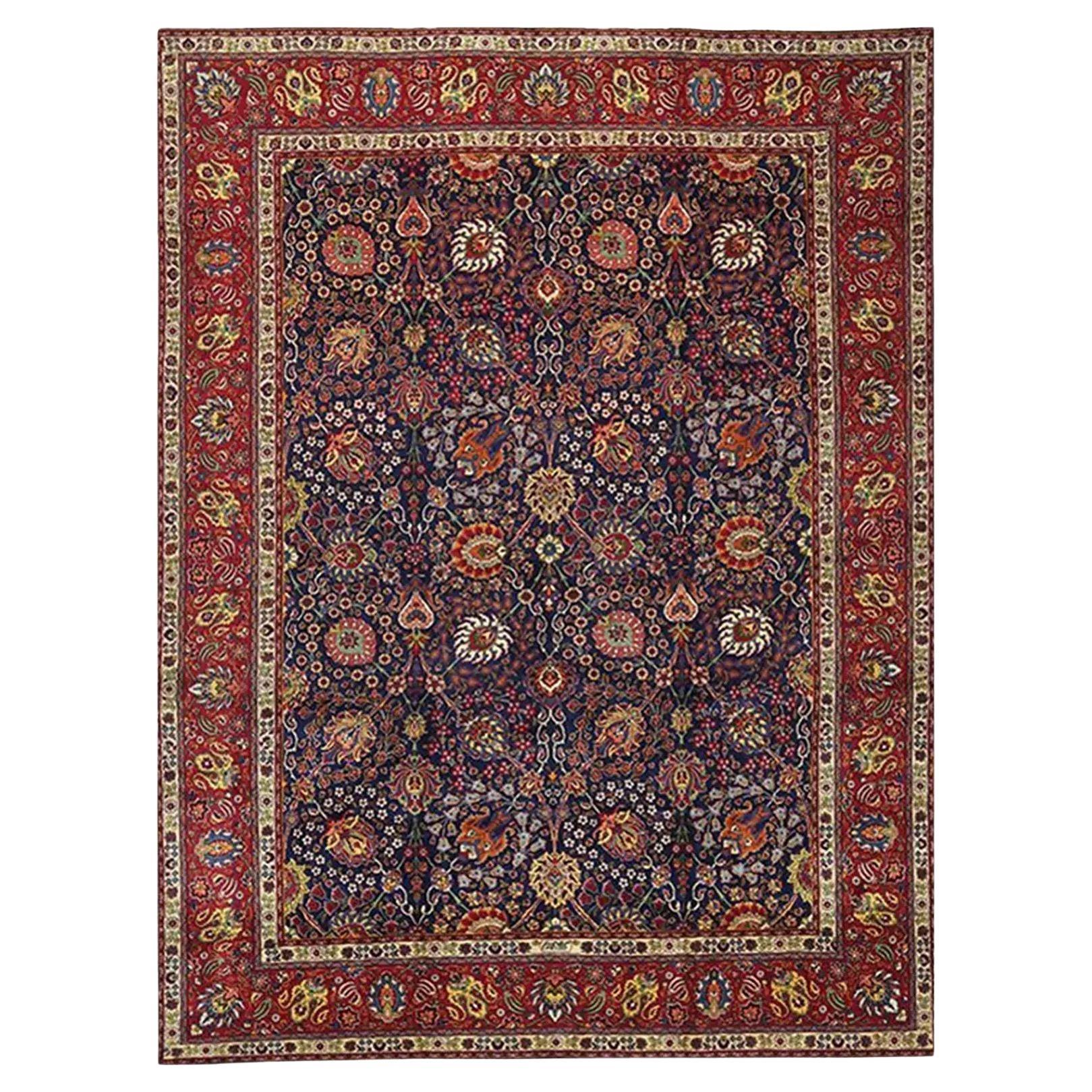 Alfombra persa de Tabriz de los años 70, de lana, anudada a mano con motivos florales, 9′10″ x 13'2" en venta
