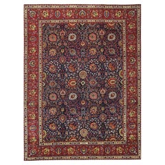 1970s Persian Tabriz Wool Area Rug, Hand-Knotted Floral Rug, 9′10″ x 13'2"