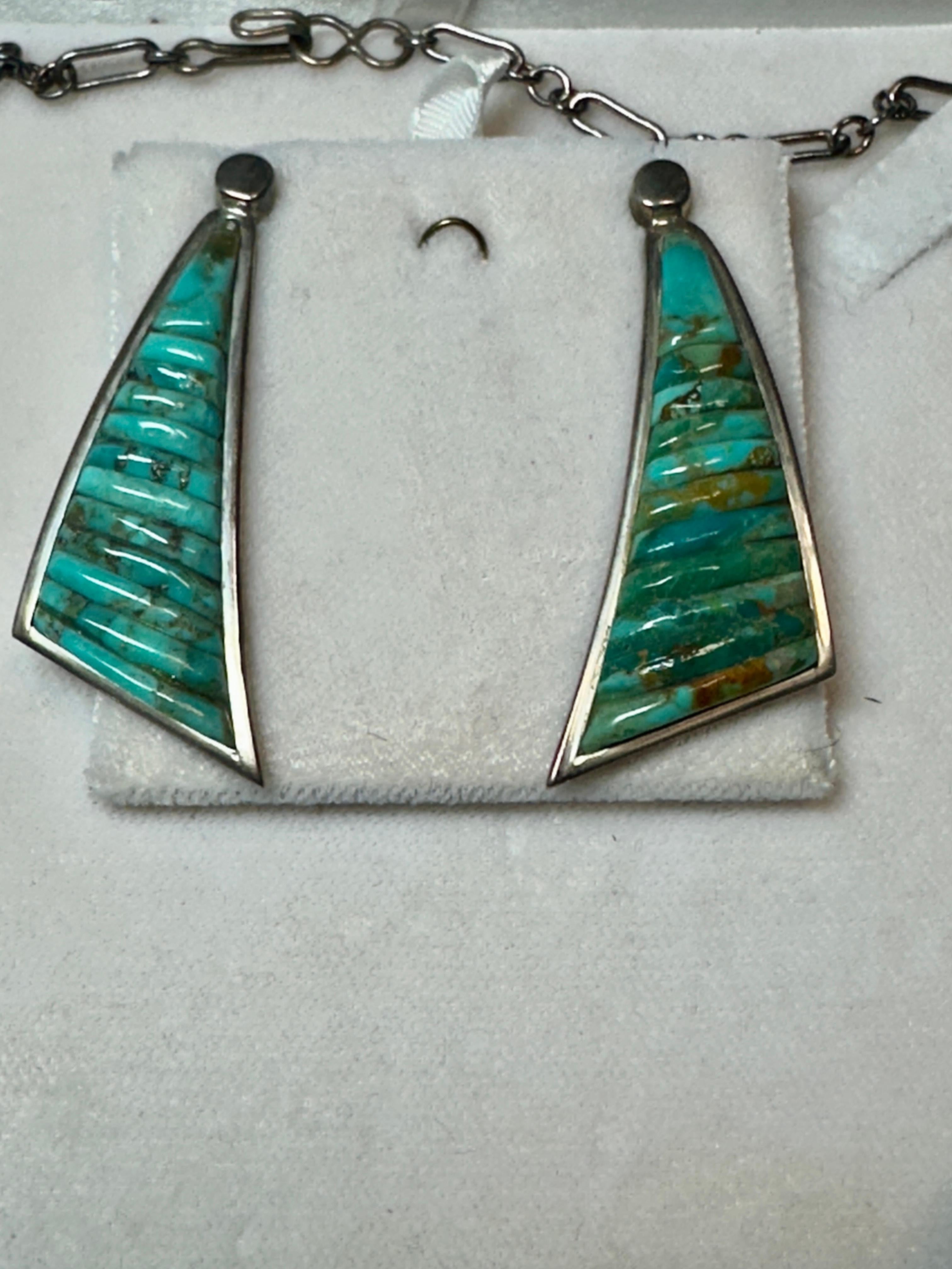 1970's Pete Sierra Navajo Navajo Sterling and Turquoise Necklace and Earrings For Sale 7