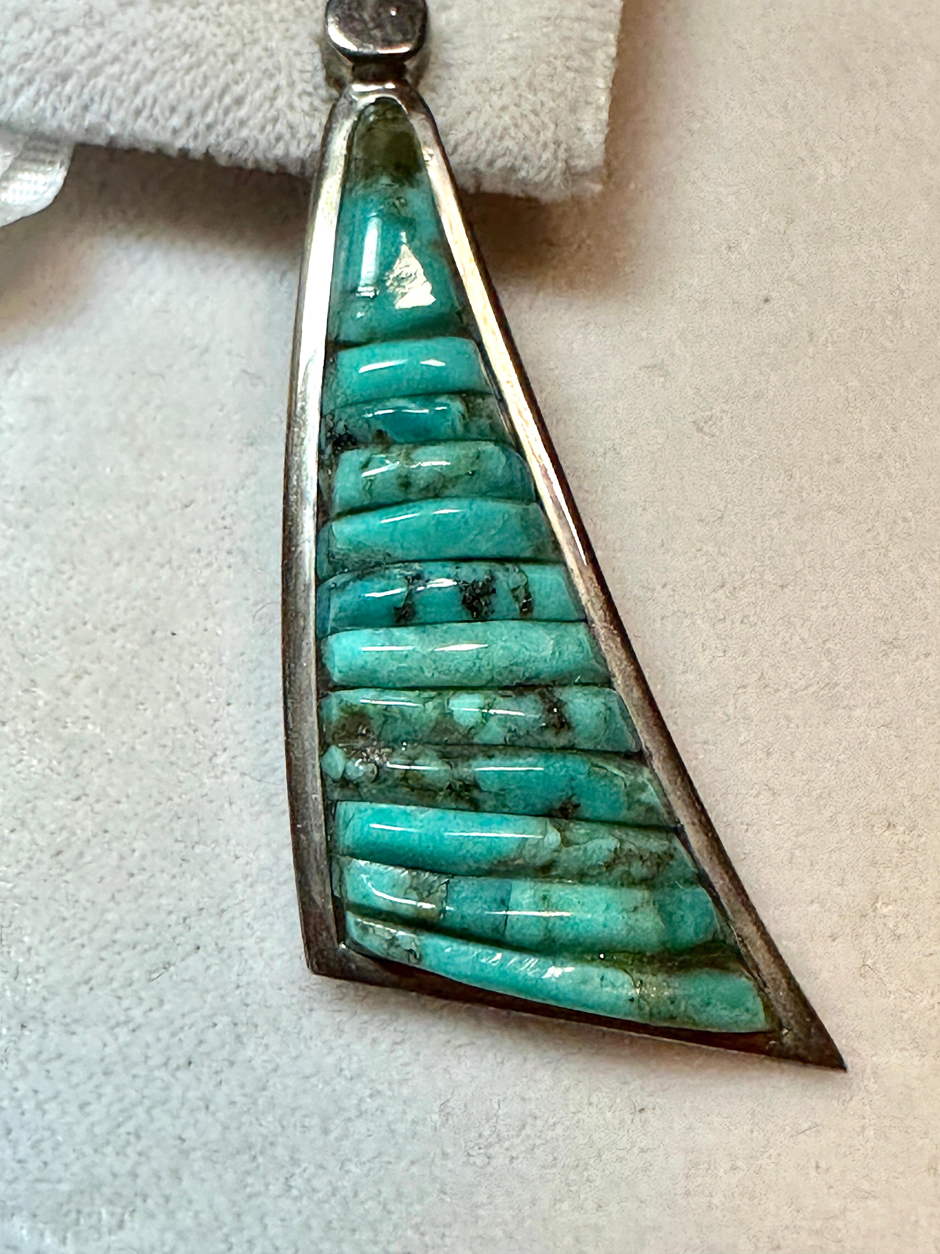 1970's Pete Sierra Navajo Navajo Sterling and Turquoise Necklace and Earrings For Sale 9
