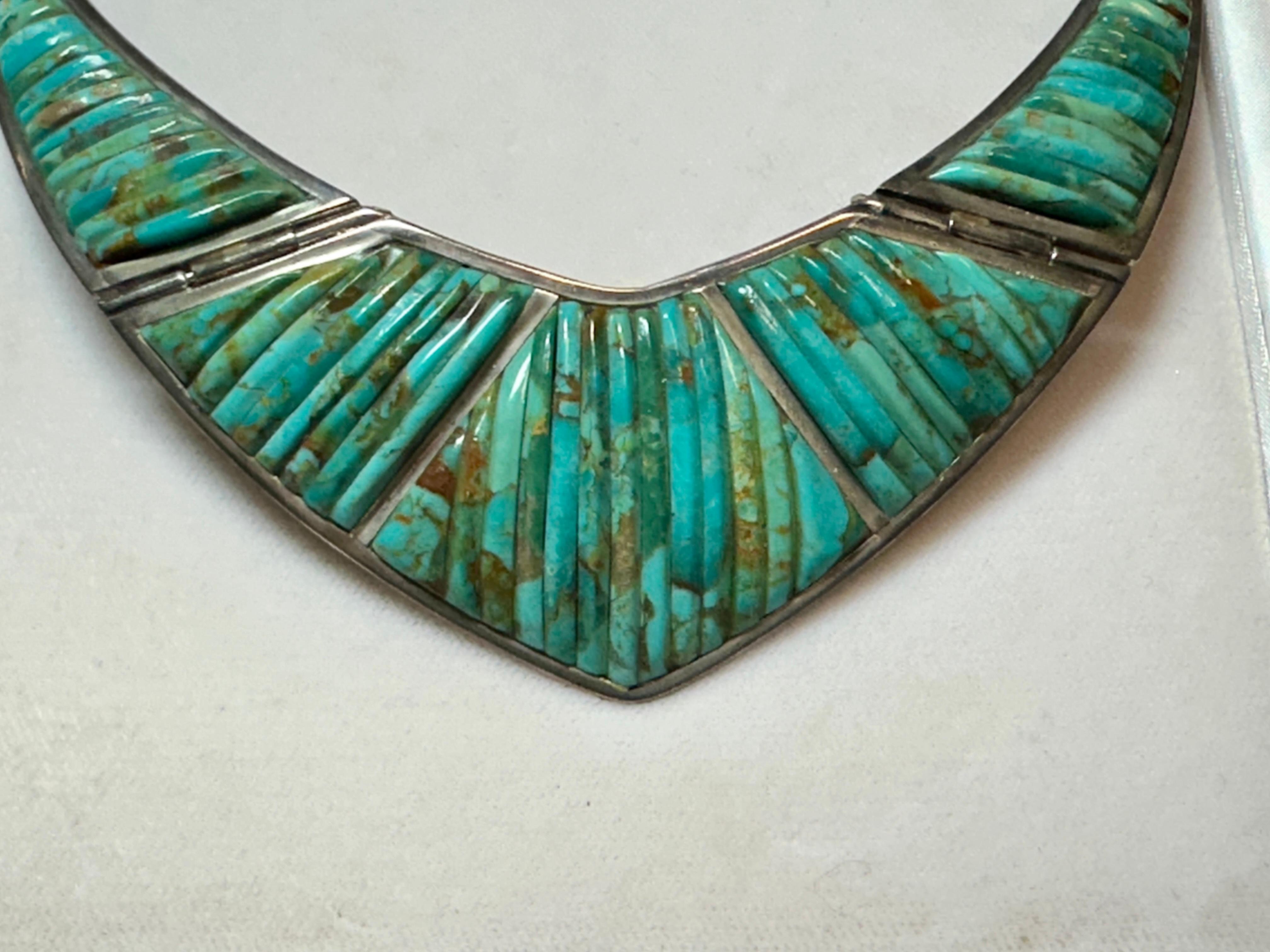 Hand-Crafted 1970's Pete Sierra Navajo Navajo Sterling and Turquoise Necklace and Earrings For Sale